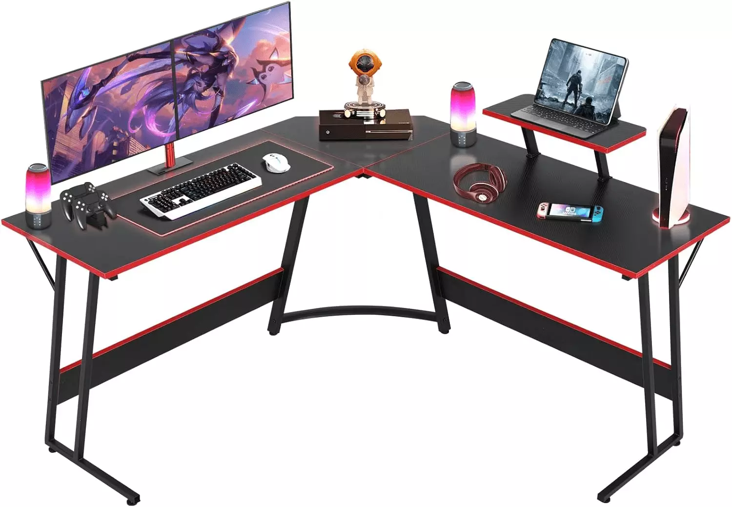 ZSHLWM 51-Inch L-Shaped Gaming Table Bedroom Computer Desk Removable Monitor Stand Corner Table Carbon Fiber Black
