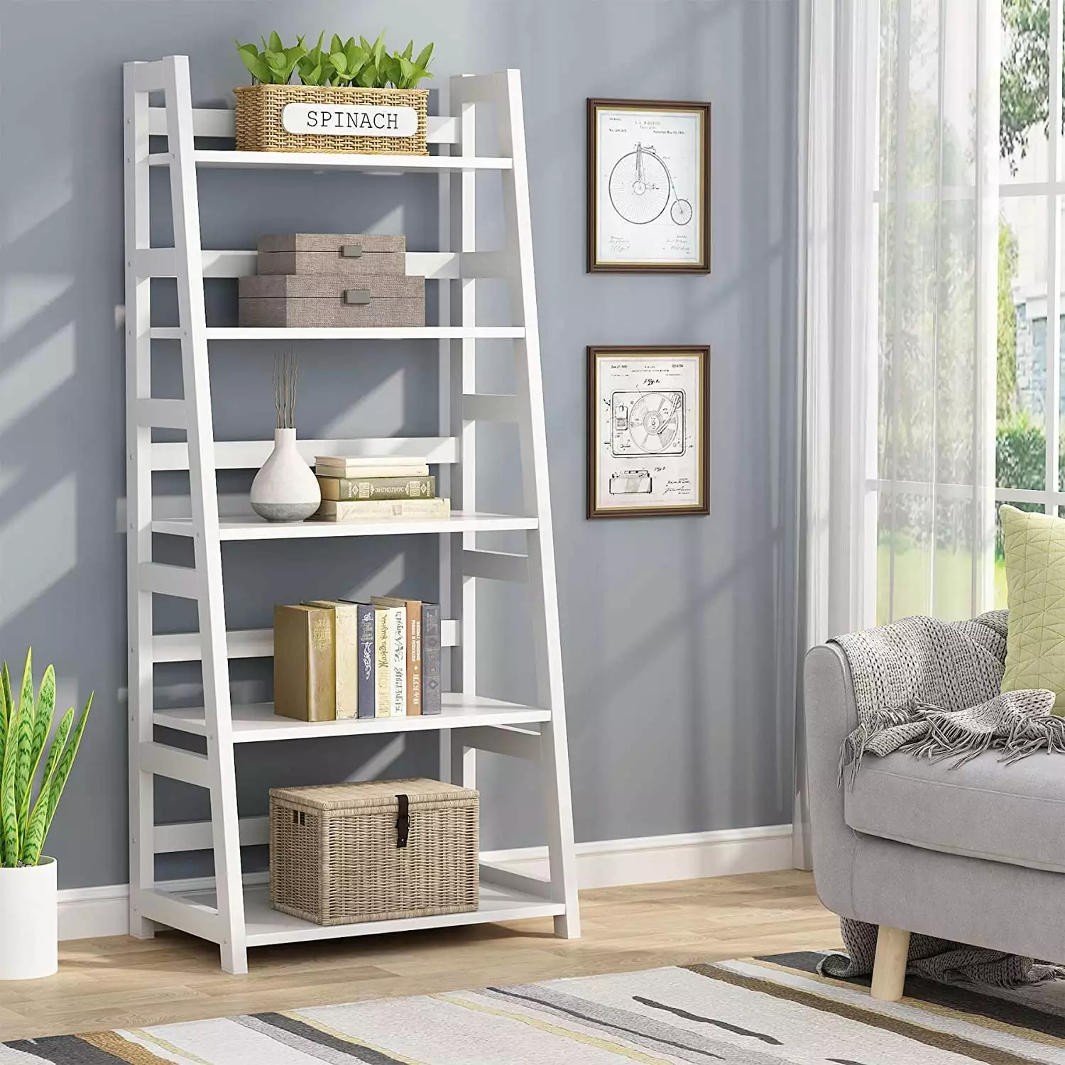 Tribesigns 5 Shelf Ladder Bookshelf Bookcase Storage Modern Etagere Bookcase Living Room Wood & Metal