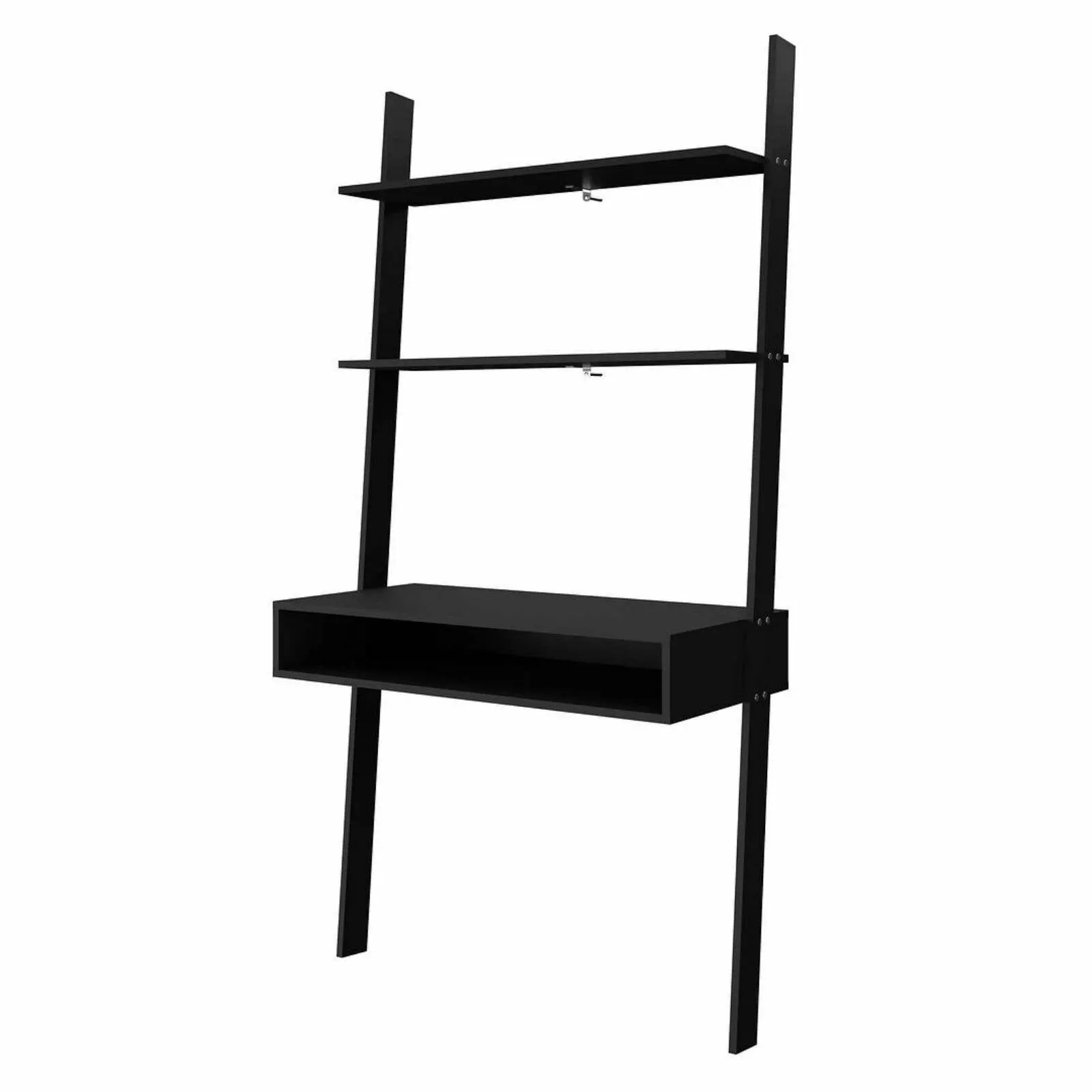 Manhattan Ease Cooper Ladder Desk 2 Floating Shelves Black Modern Home Office Desk Manhattan Comfort