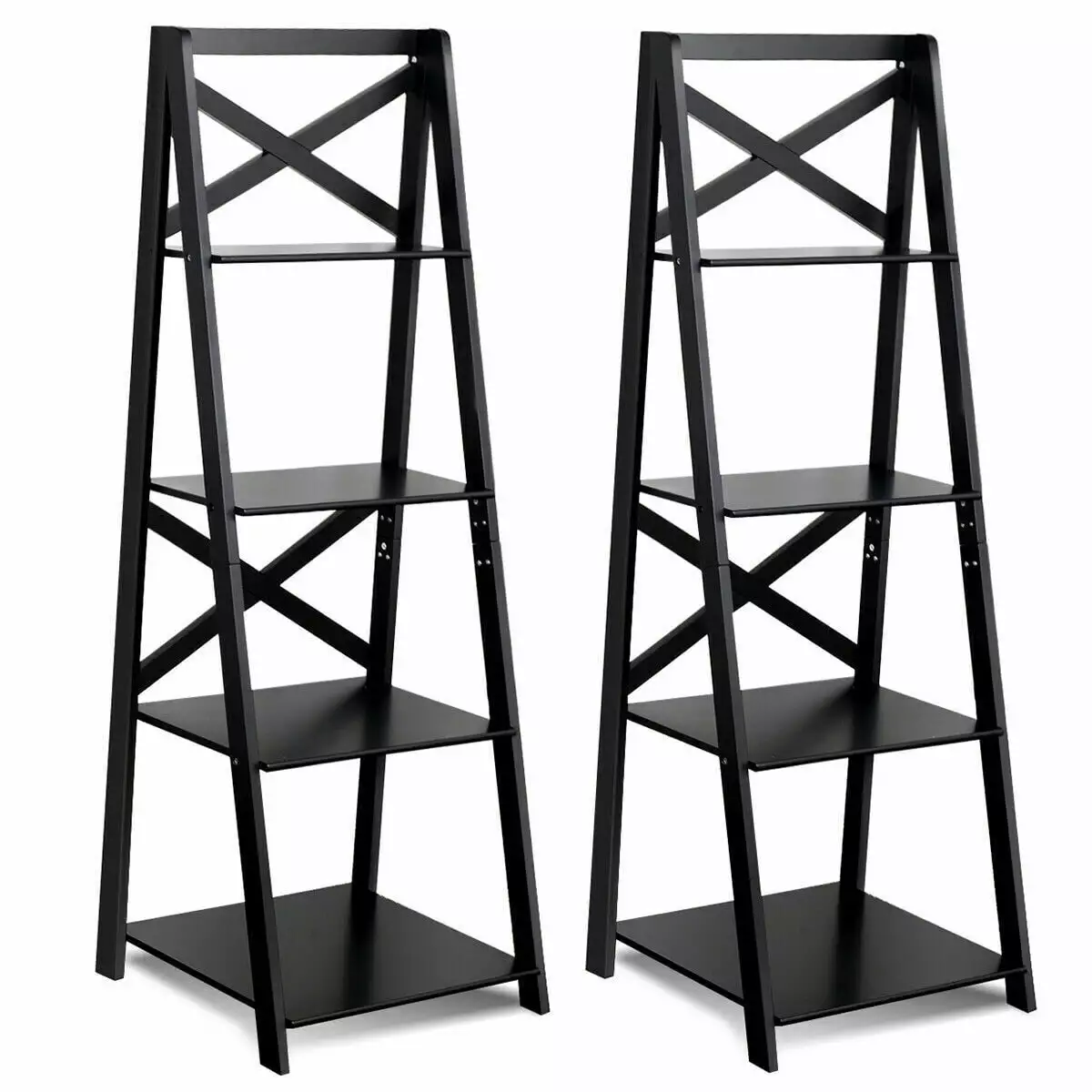 2 Pcs 4-Tier Ladder Shelf Bookshelf Bookcase Storage Display Leaning Home Office Costway