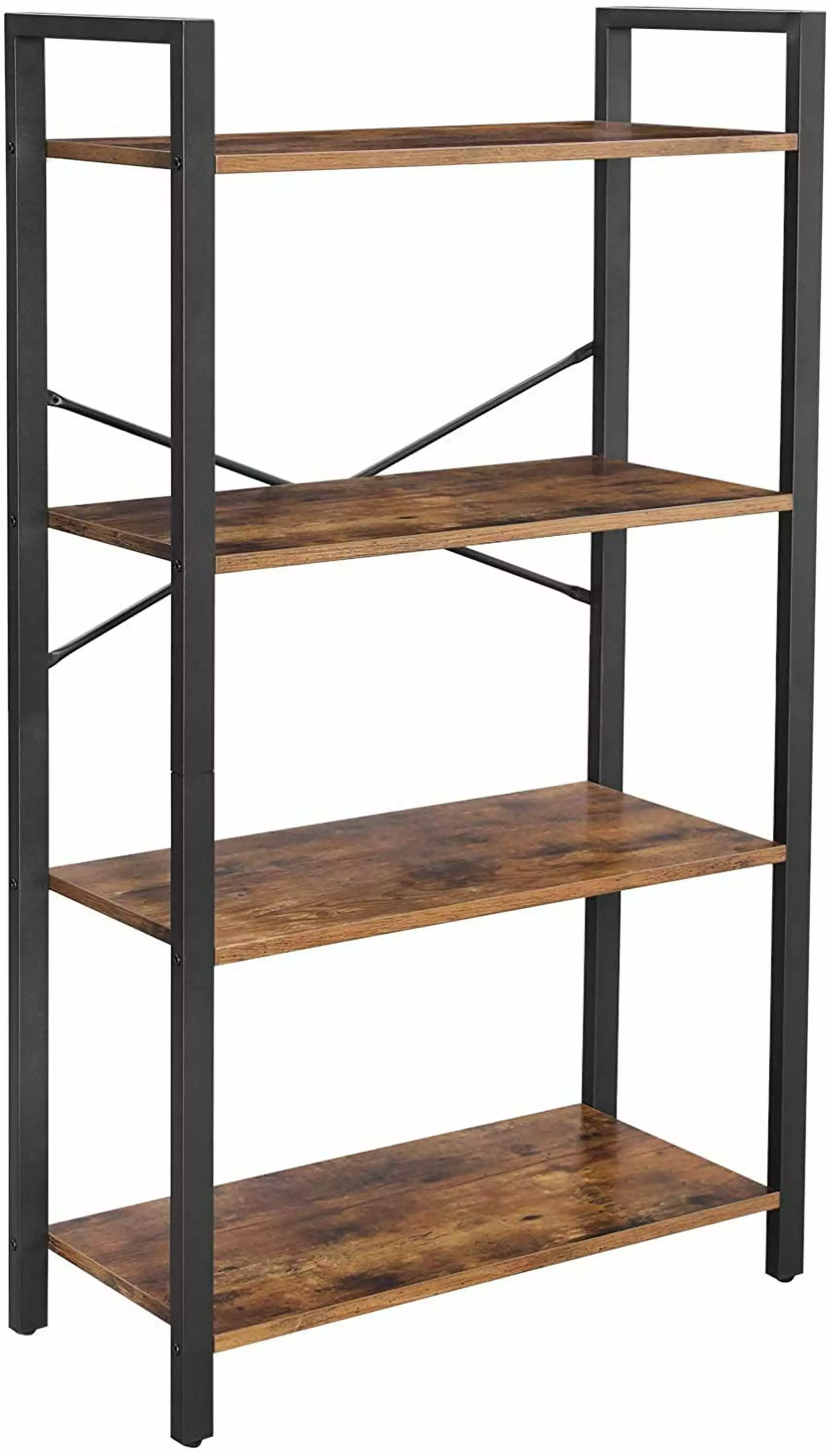 VASAGLE 4-Tier Bookshelf Ladder Shelf Plant Stand Living Room Office Rustic Brown and Black
