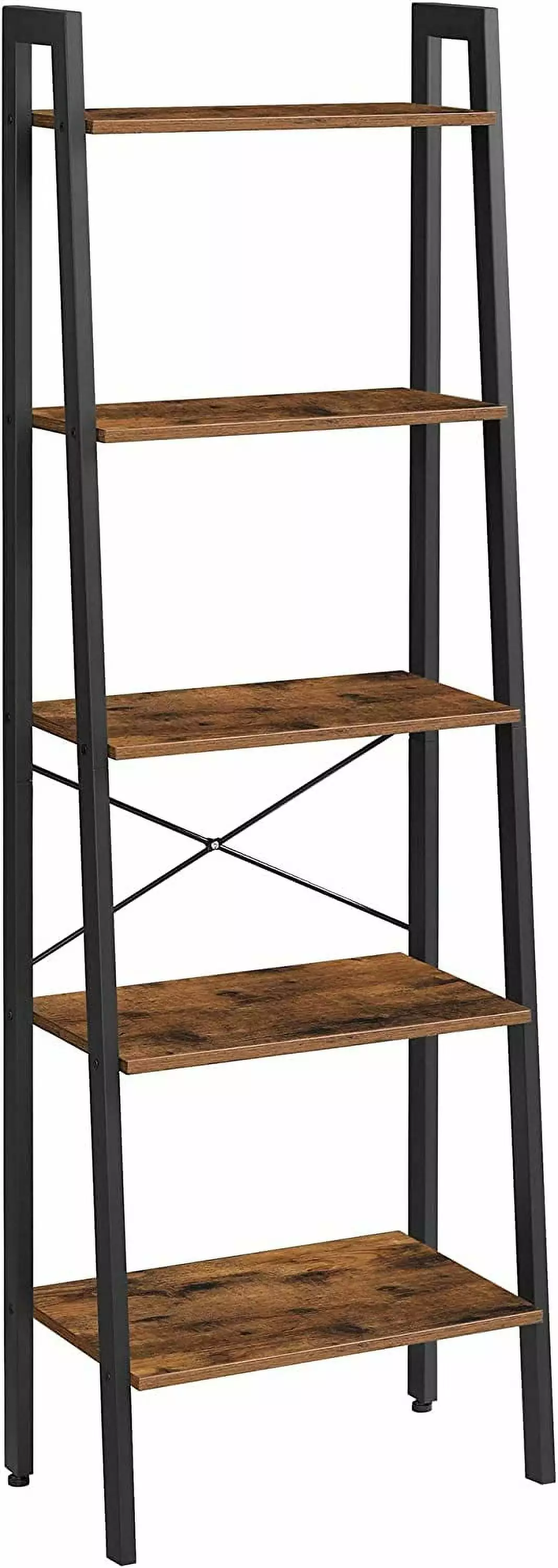 VASAGLE 5 Tier Vintage Ladder Shelf Industrial Bookcase Storage Rack Rustic Brown