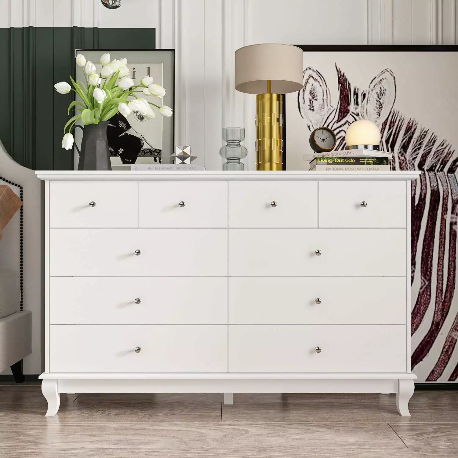 WIAWG Dresser Bedroom Wood Chest Drawers 10 Drawer White Storage Furniture