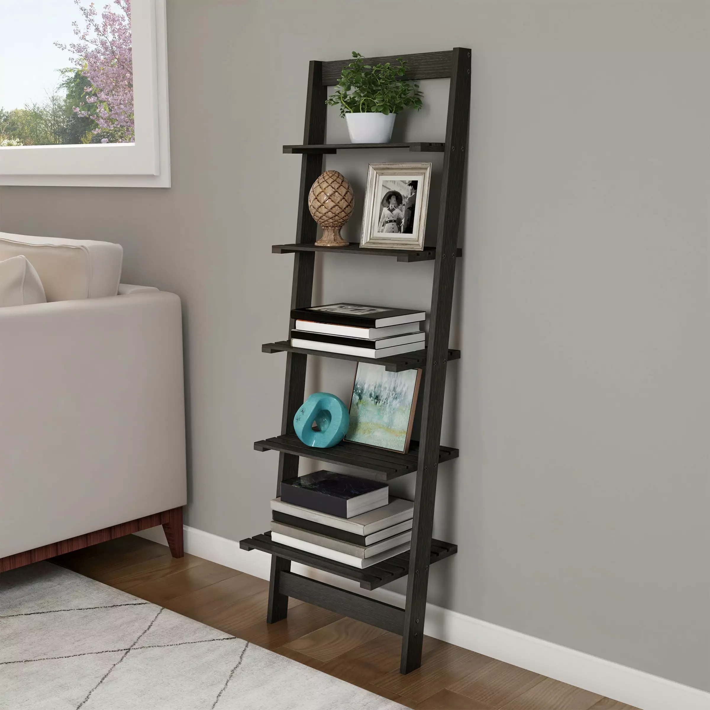 Somerset Home 5-Tier Leaning Ladder Bookshelf Black