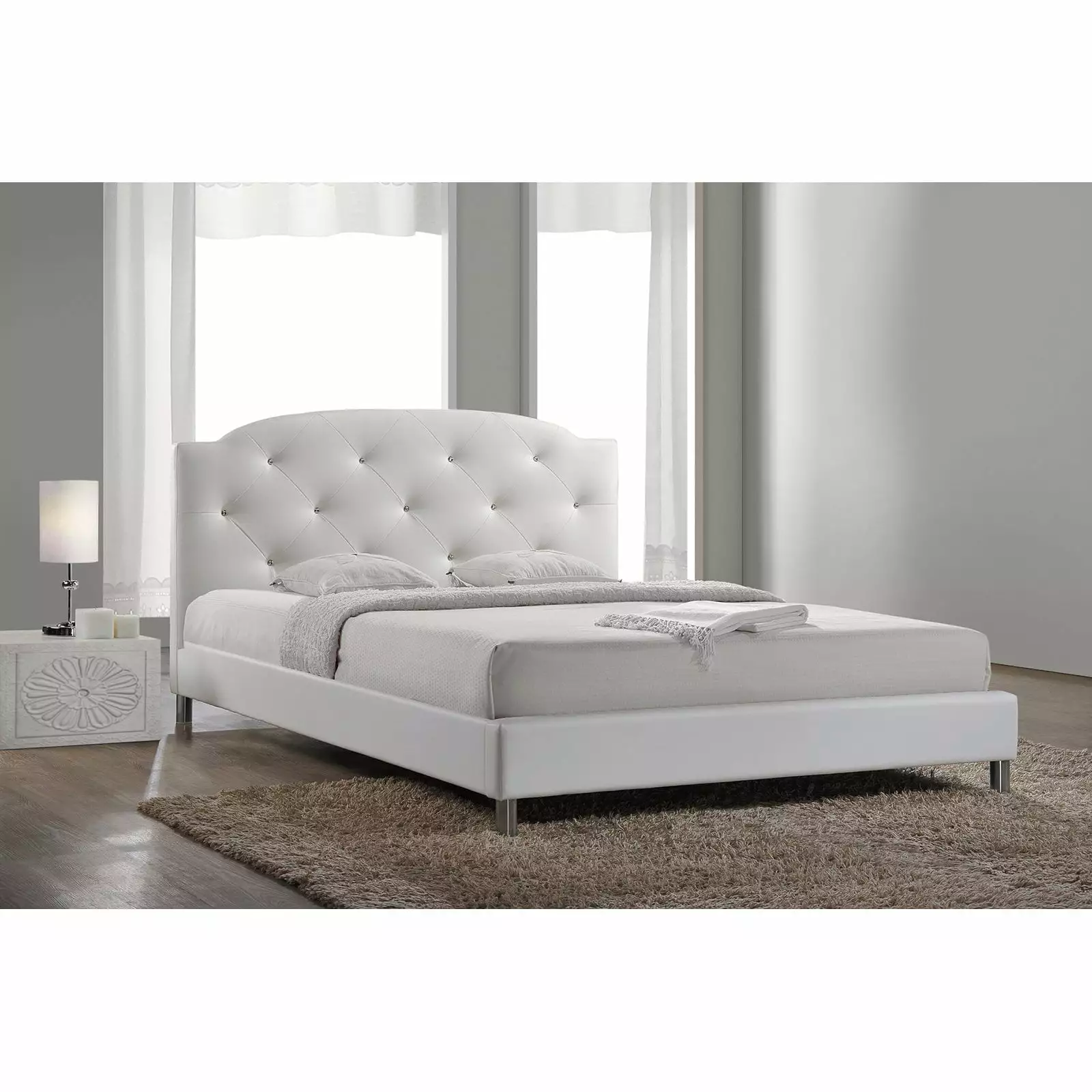 Baxton Studio Canterbury Leather Contemporary Bed Multiple Sizes Colors
