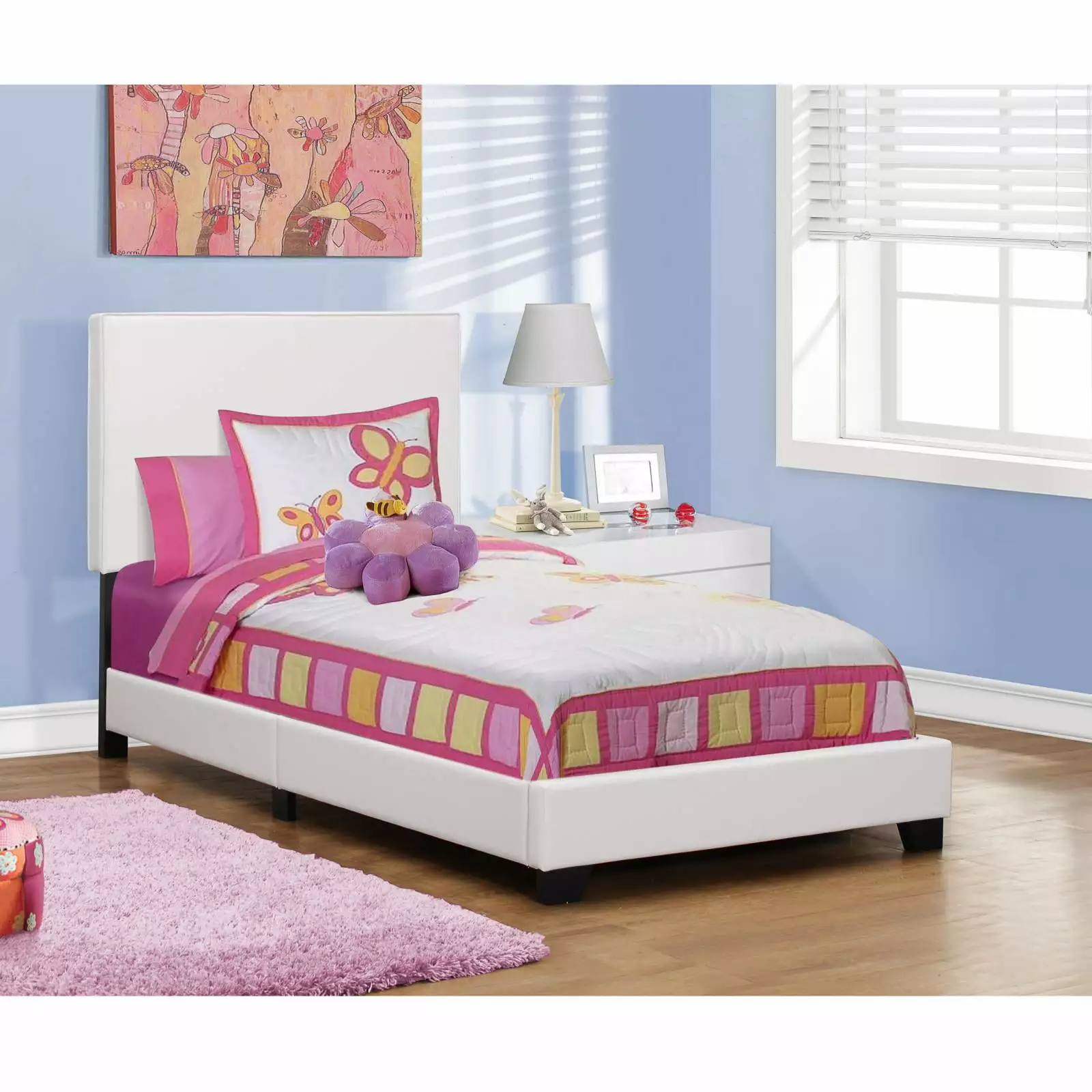 Monarch Specialties Twin Size Bed White Leather Look Platform Bed Frame Kids or Teens