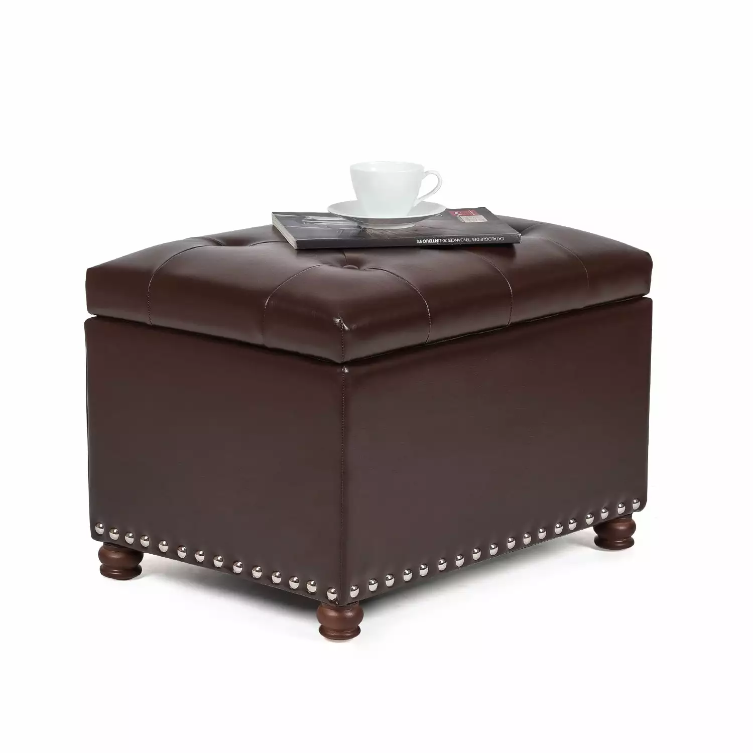 Homebeez Leather Storage Ottoman - 18 Inch Folding Upholstered Foot Rest Stool - Footstool Bench Bedroom