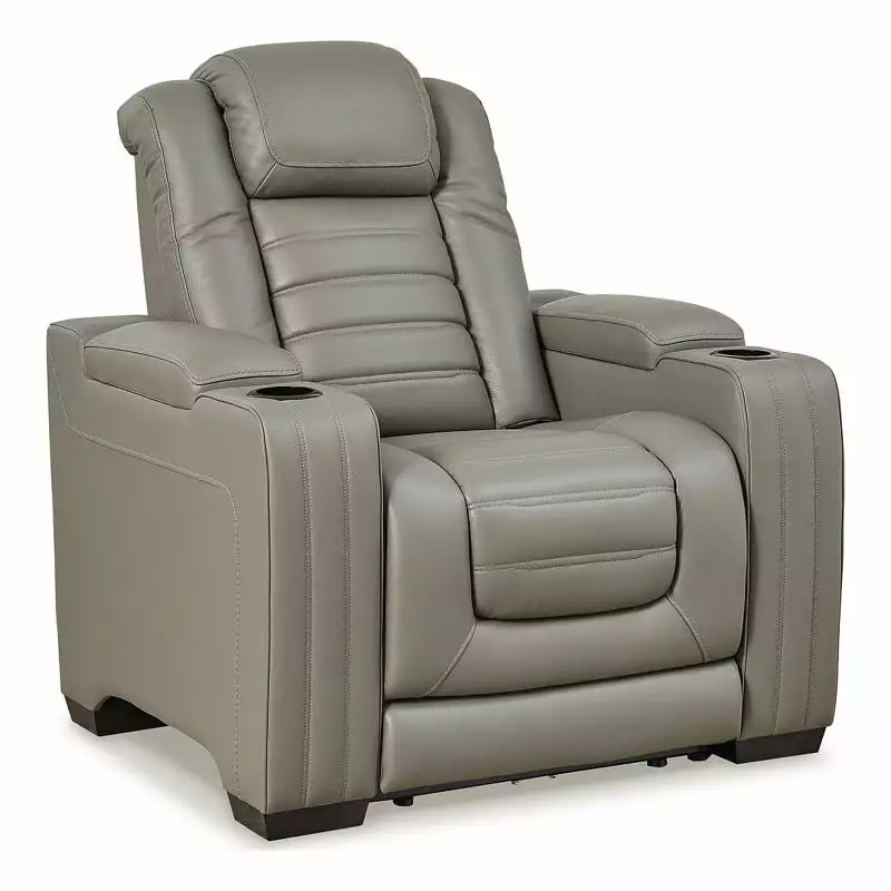 Ashley Furniture Backtrack Leather Power Recliner Headrest Light Gray Comfortable Living Room Chair