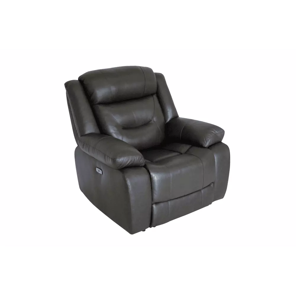 DeeHome Kalispell Grey Top Grain Leather Recliner Power - Stylish Comfort Living Room Chair