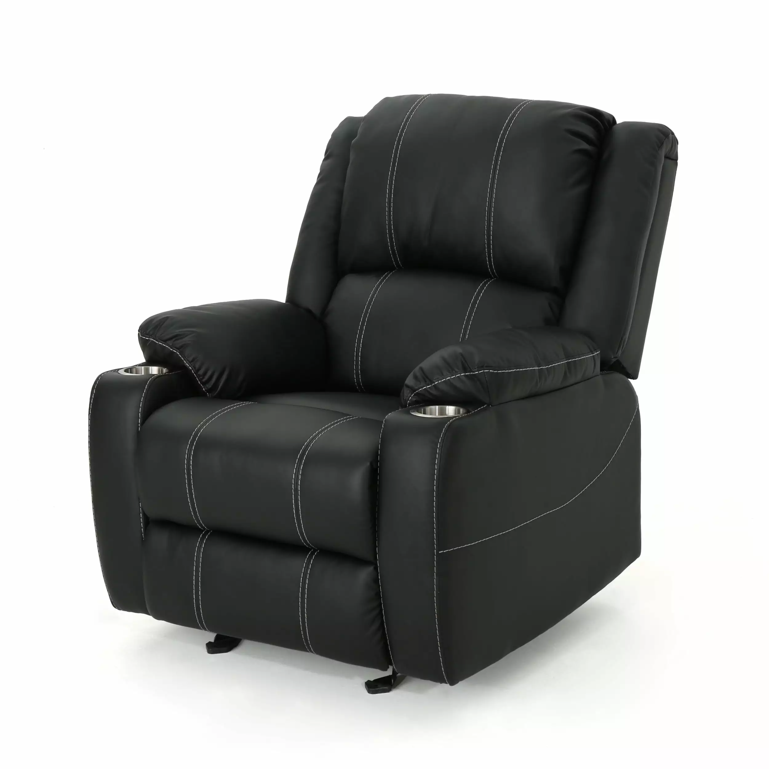 GDF Studio Sophia Traditional Leather Recliner Steel Cup Holders Black GDFSTUDIO