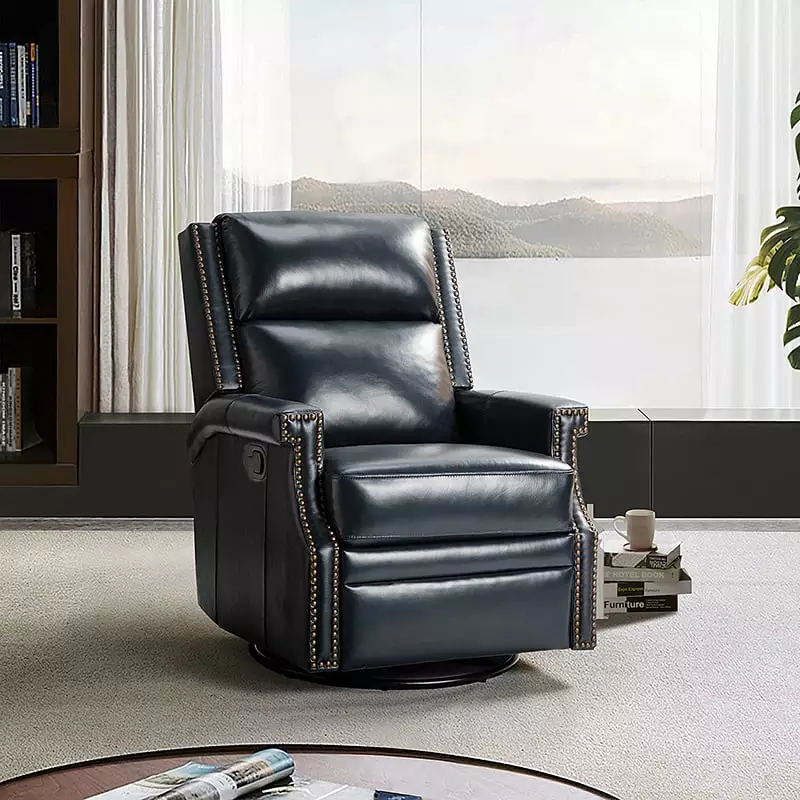 Louise Genuine Leather Swivel Rocker Recliner Navy Luxury Living JSY Home Design