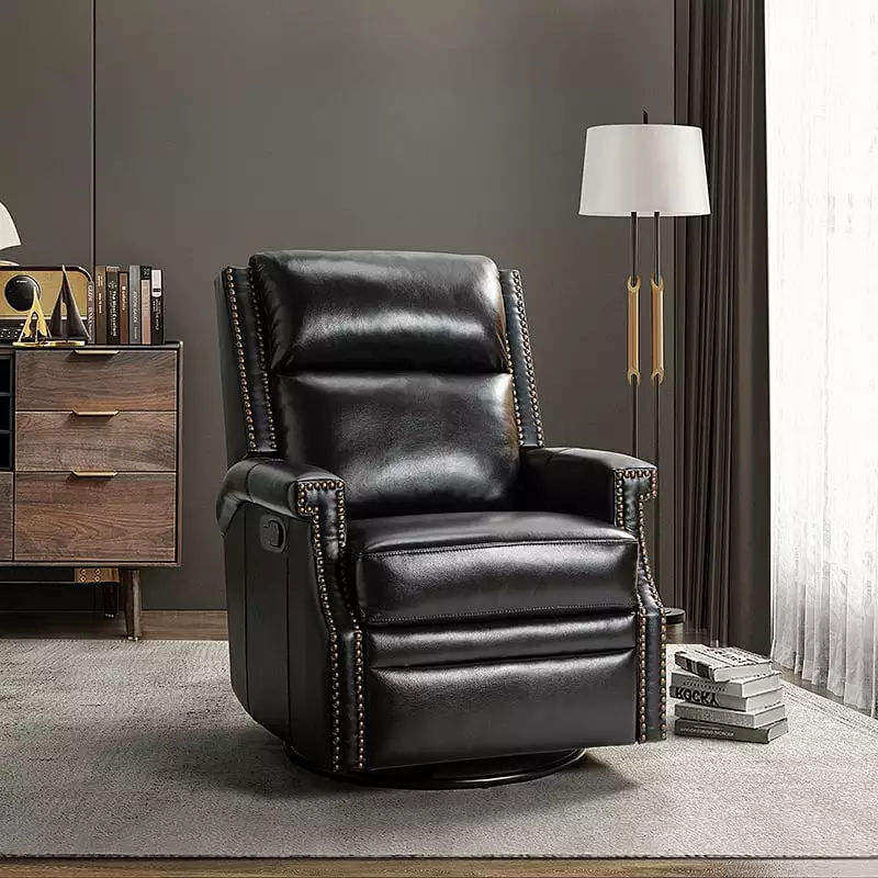Louise Genuine Leather Swivel Rocker Recliner Black Premium Comfort JSY Home Design