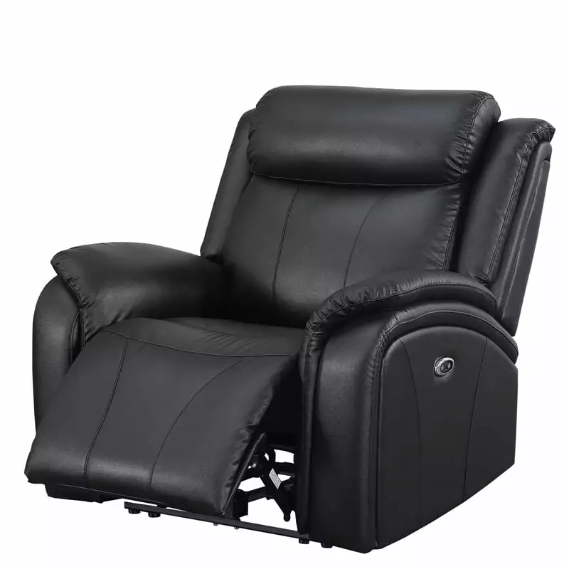 Pemberly Row Black Leather Power Reclining Arm Chair Living Room