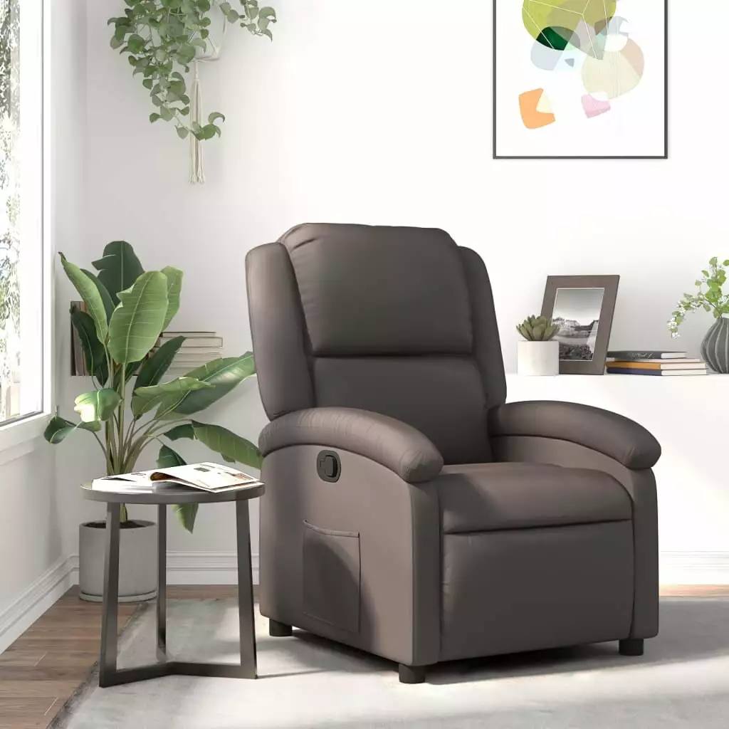 vidaXL Recliner Chair Dark Brown Real Leather Living Room