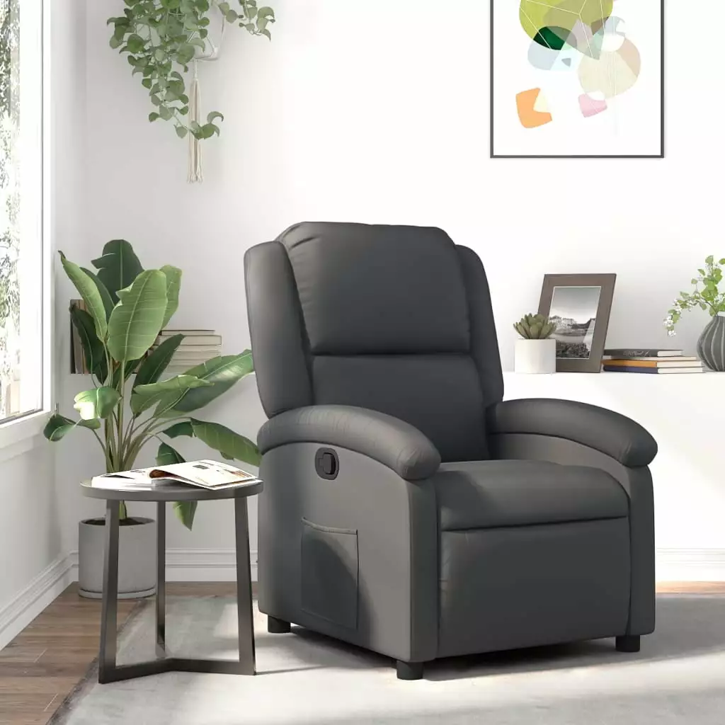 vidaXL Recliner Chair Gray Real Leather Living Room