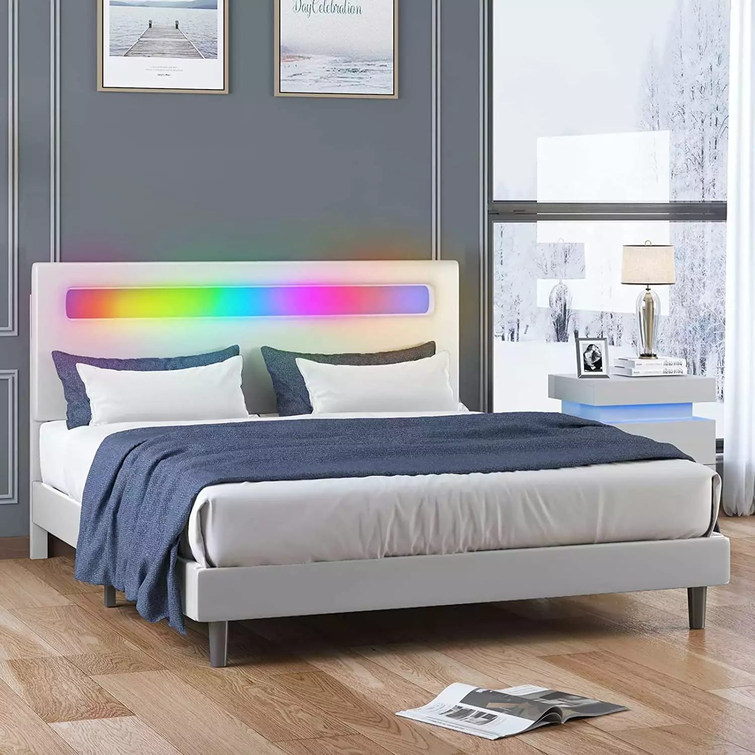 BALUS LED Bed Frame Queen Size Platform Bed RGB Adjustable Headboard App Control