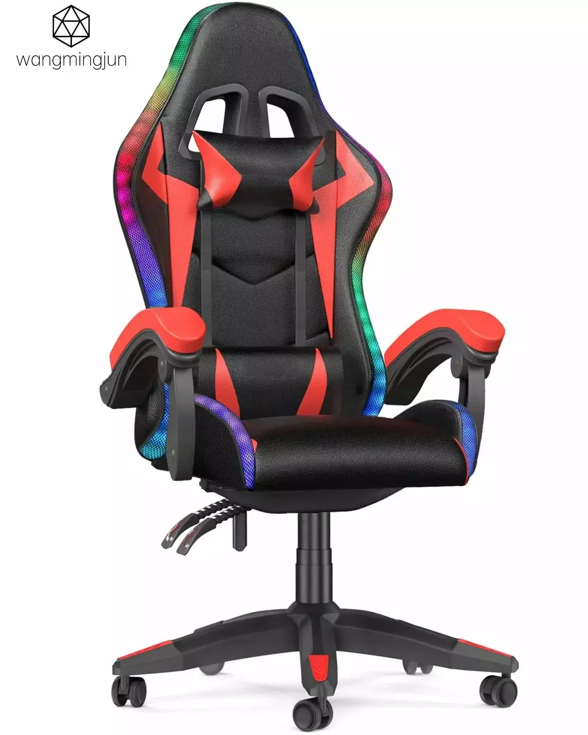 Ergonomic RGB LED Gaming Chair Adults Height Adjustable High Back PU Leather Swivel Chair Headrest Lumbar Support Footrest...