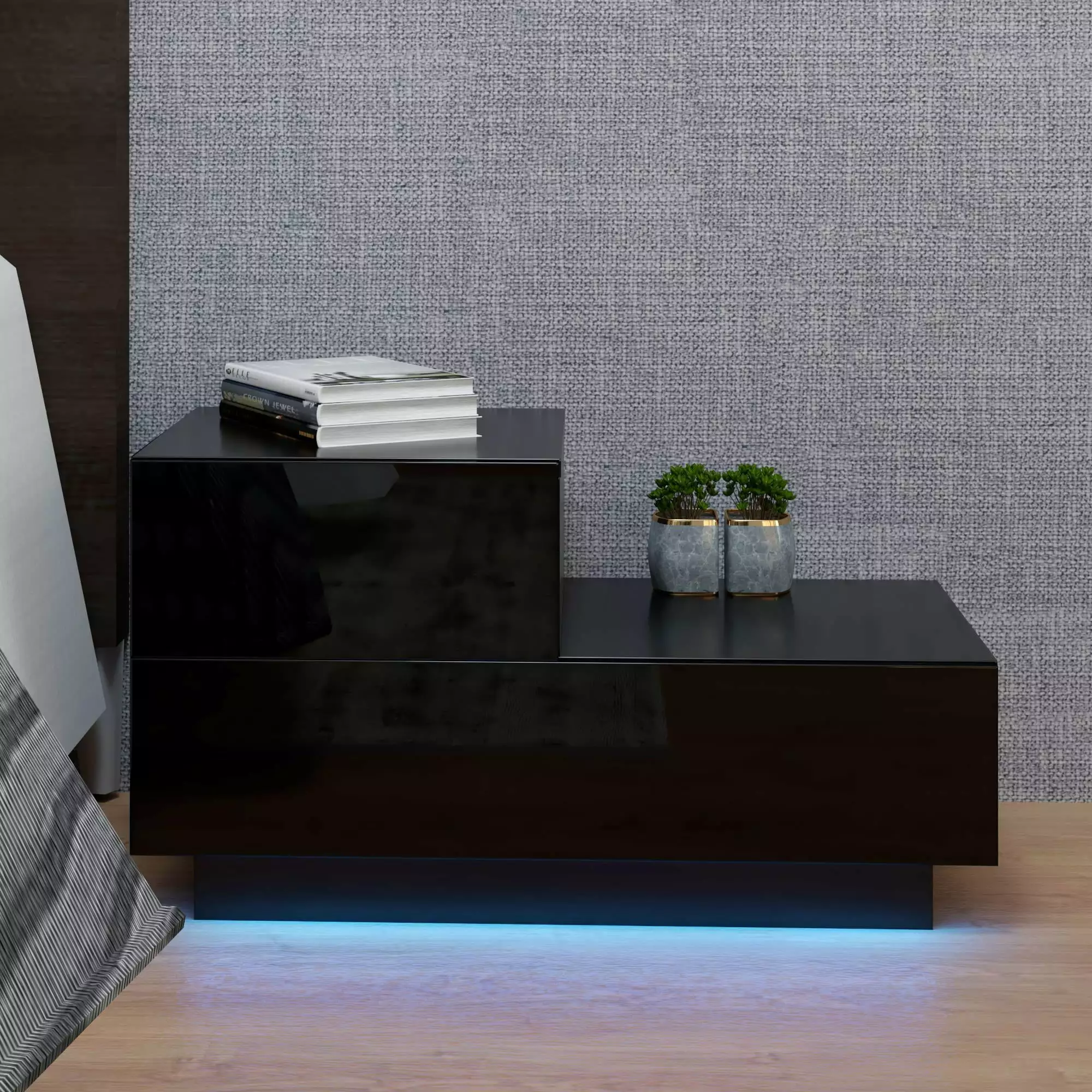 Ktaxon 2-Drawer RGB LED Nightstand Bedside Table Modern Bedroom Furniture Black