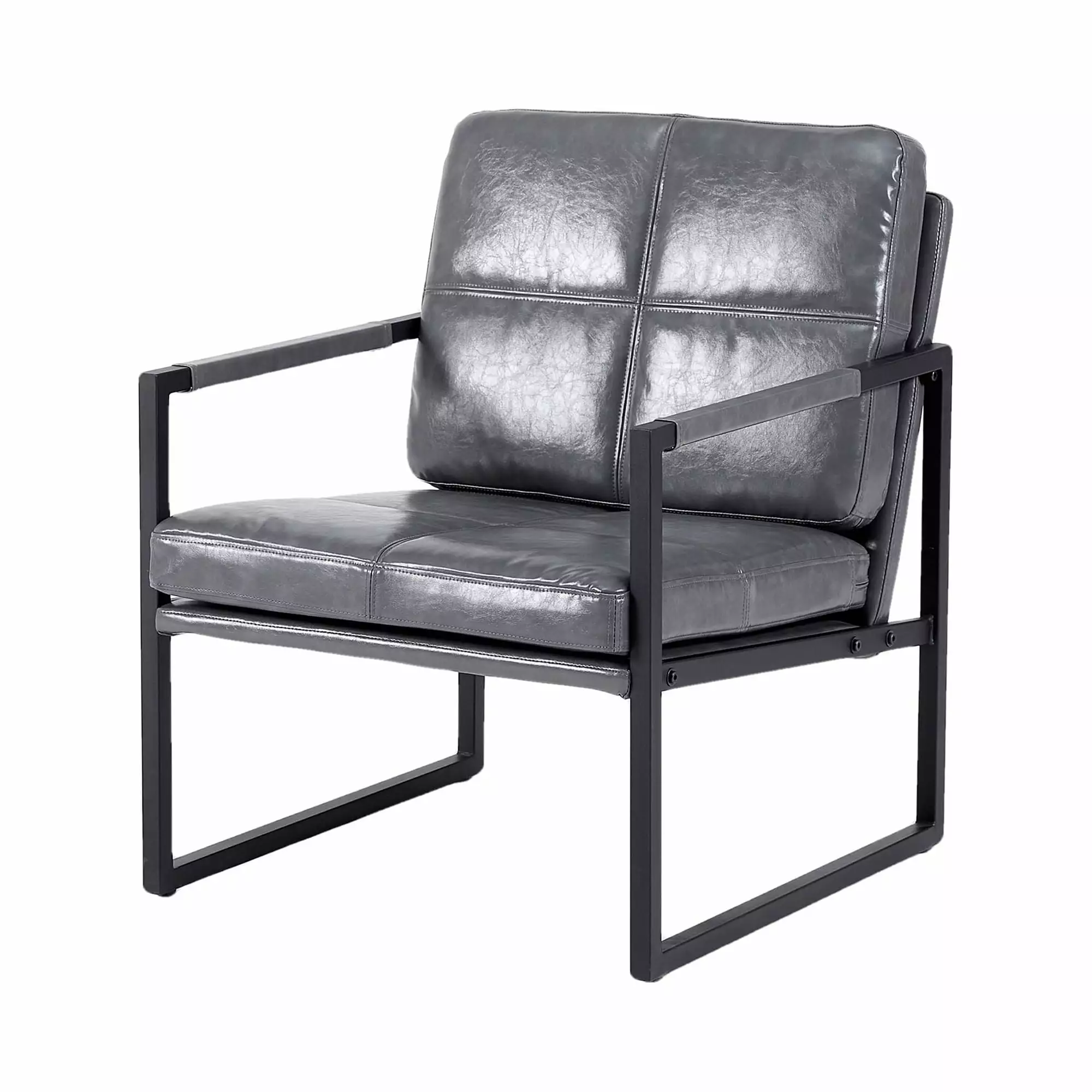 Light Grey PU Leather Leisure Recliner Chair Black Metal Frame - Ideal Living Room and Bedroom CNCJ