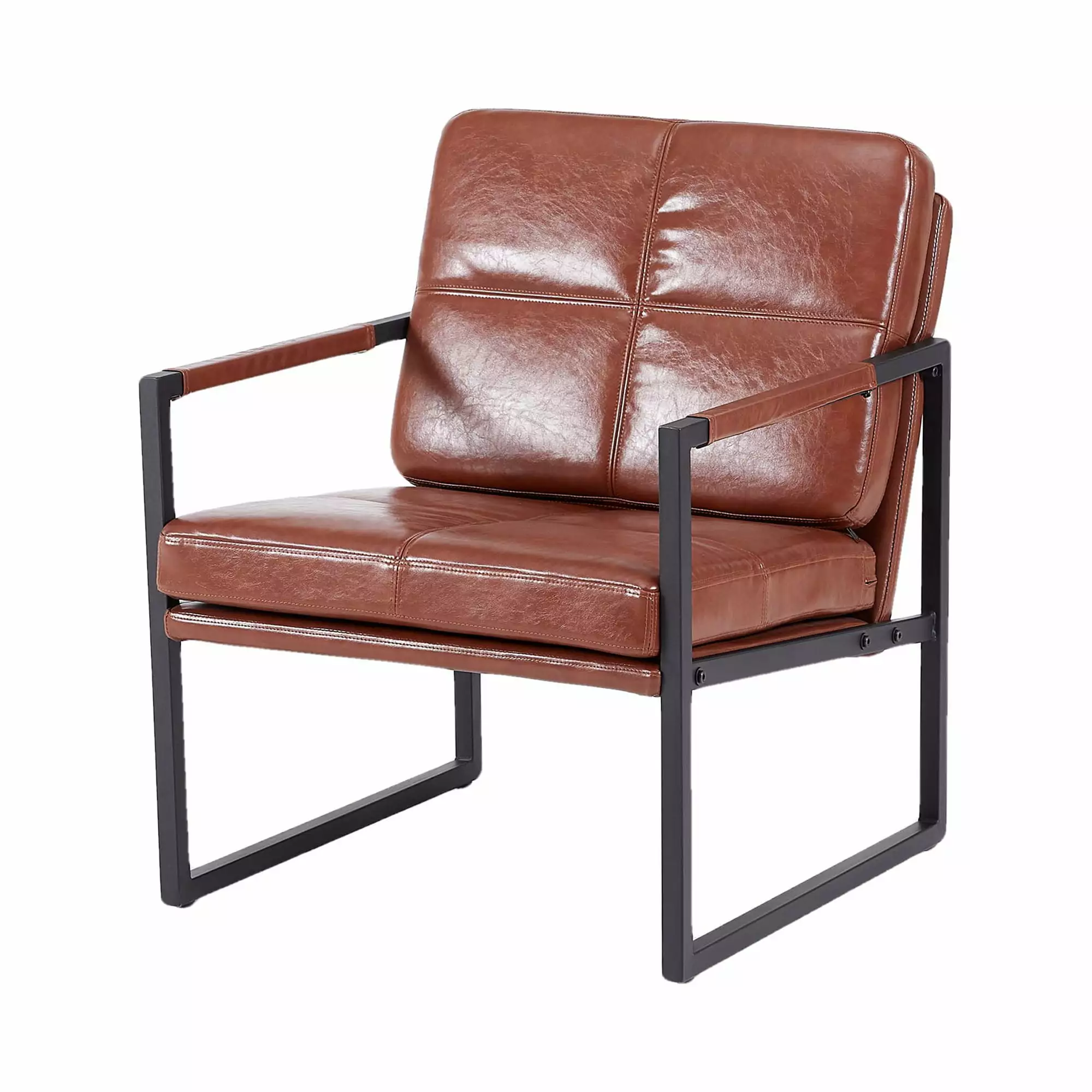 Red Brown PU Leather Leisure Recliner Chair Black Metal Frame - Perfect Living Room and Bedroom CNCJ