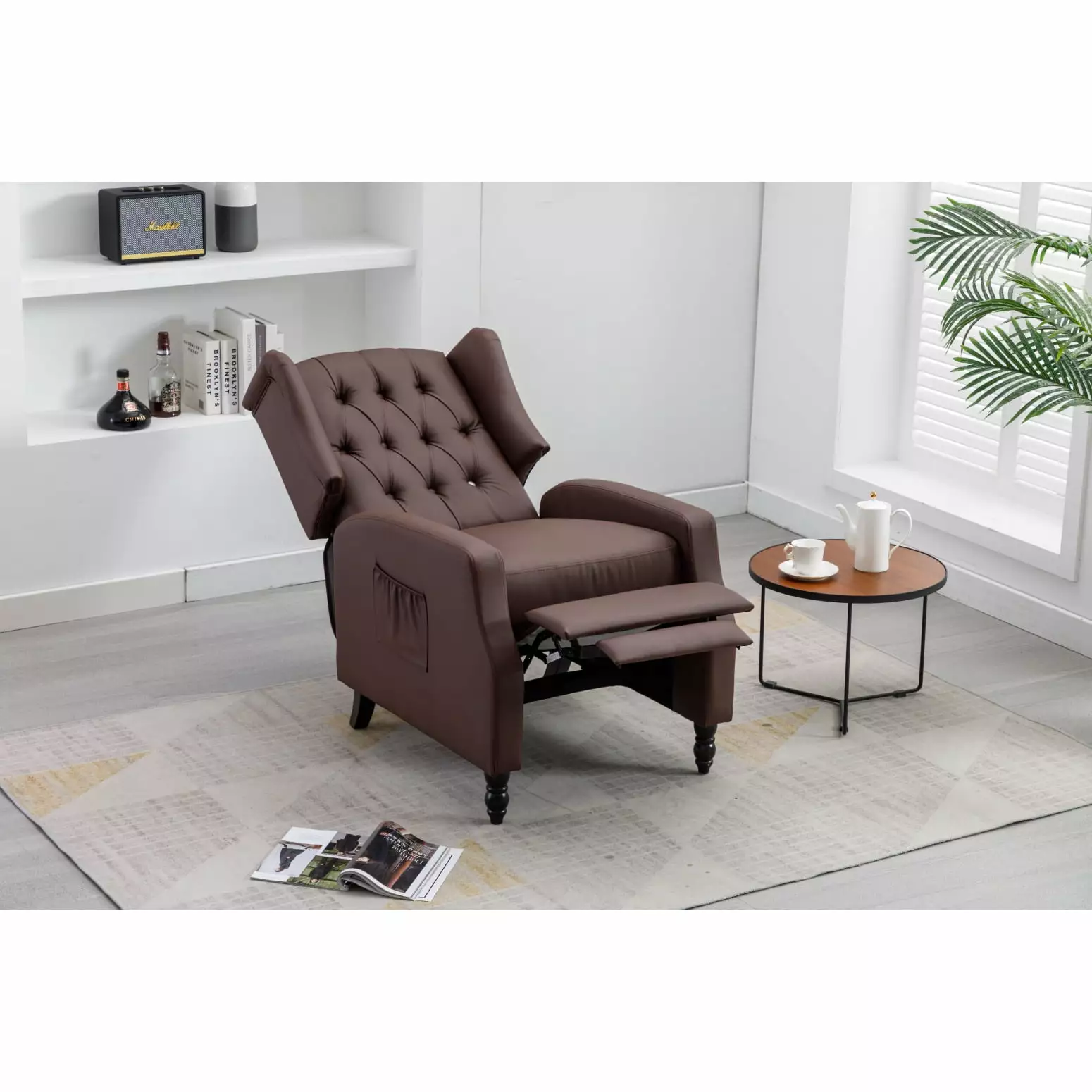 Brown PU Leather Recliner Chair Modern Upholstered Leisure Chair Living Room HATNOKIL