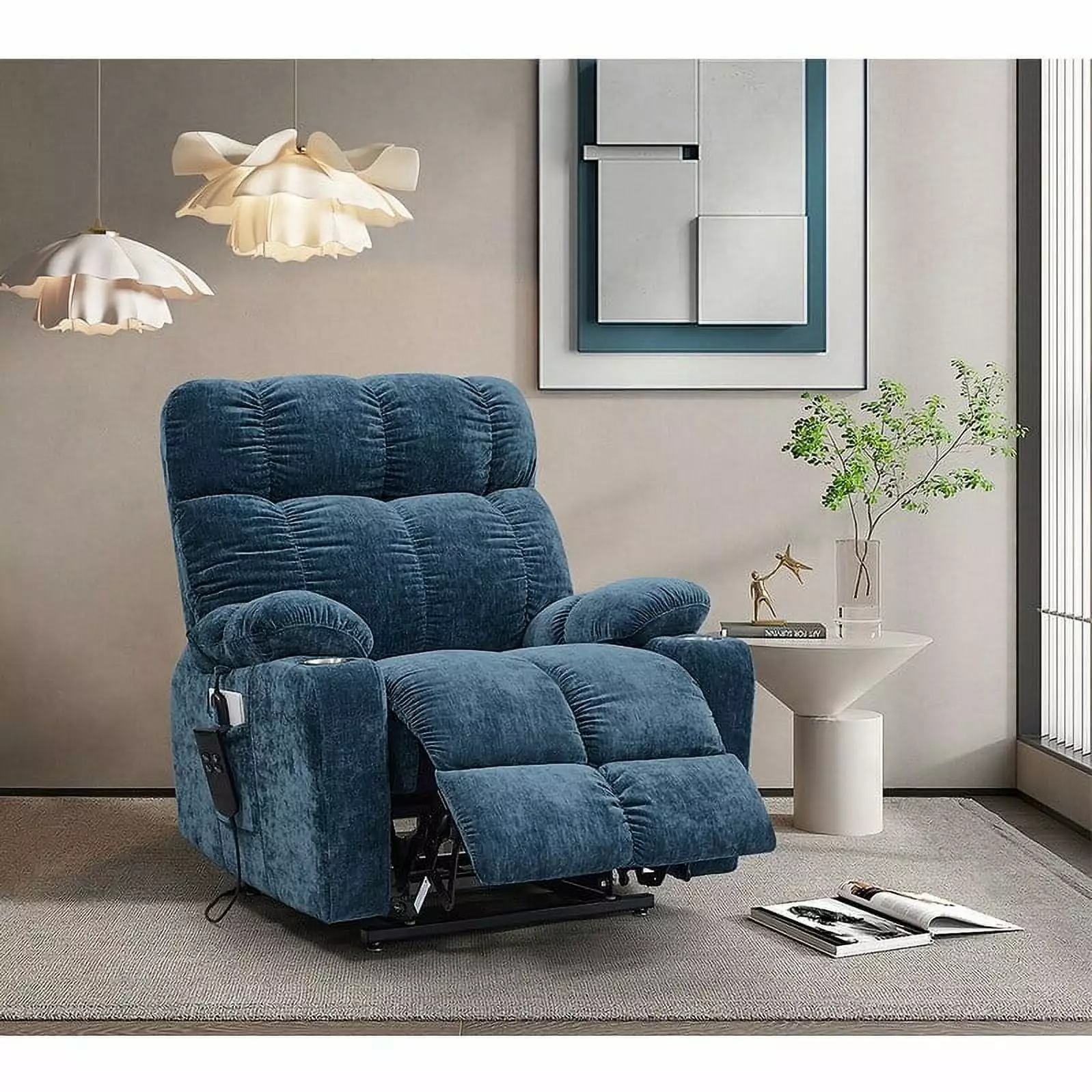 Blue Dual Motor Power Lift Recliner Chair Heat Massage 180° Recline Cup Holders Bed Bath & Beyond