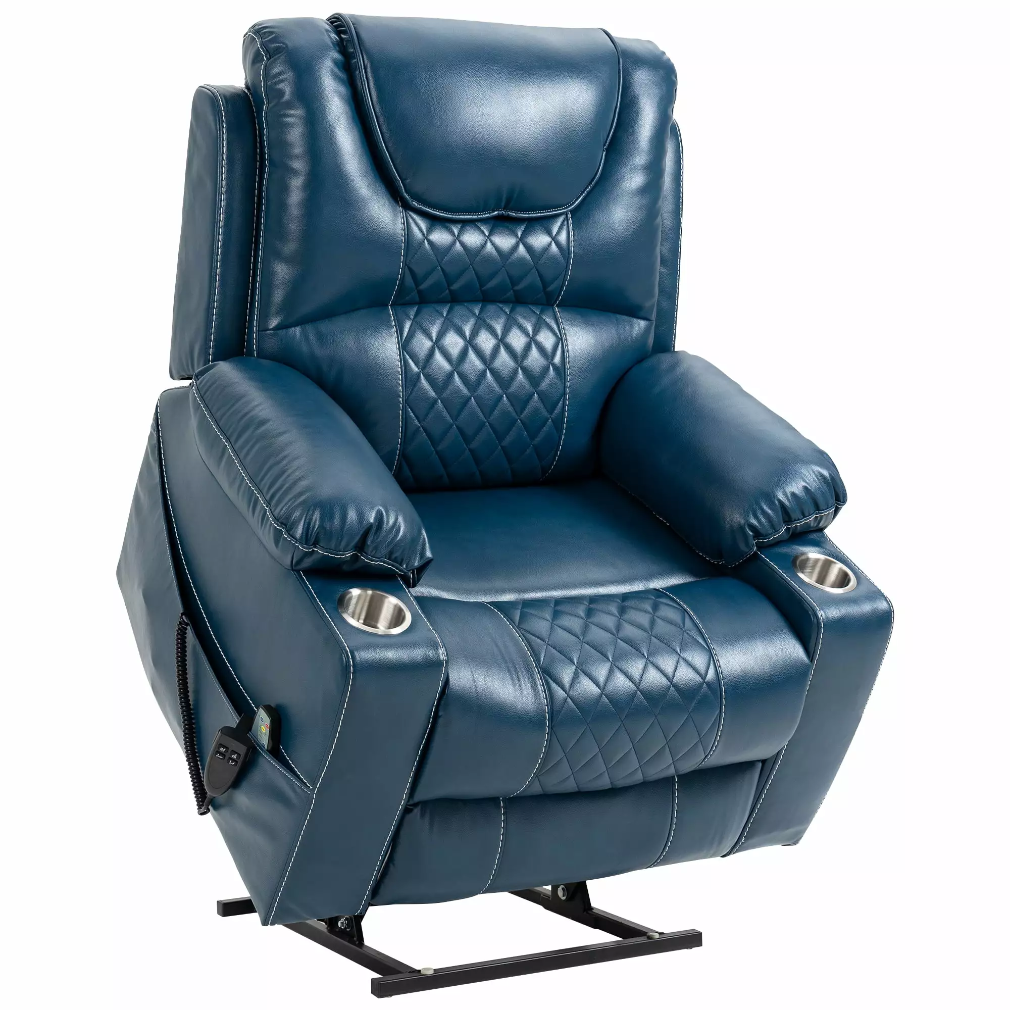 BTMWAY Large Lift Chair Heated and Massage Functions Extended Leather Lift Recliner Relax Sofa 2 Remotes and 2 Cup Holders...