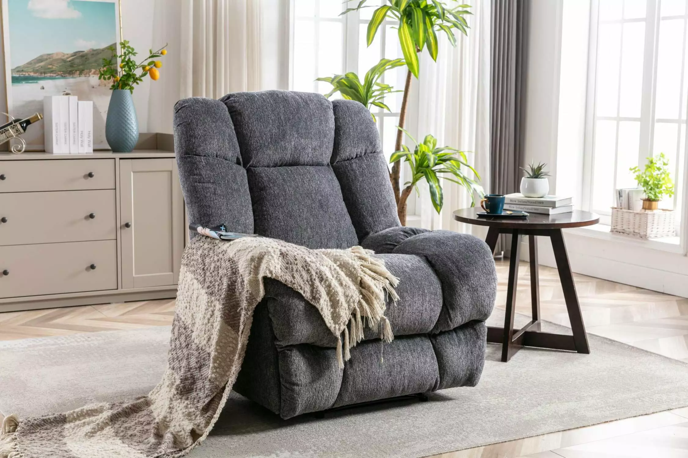 ComfortPlus Power Lift Chair Massage Heating Cup Holder and USB Port Dark Gray