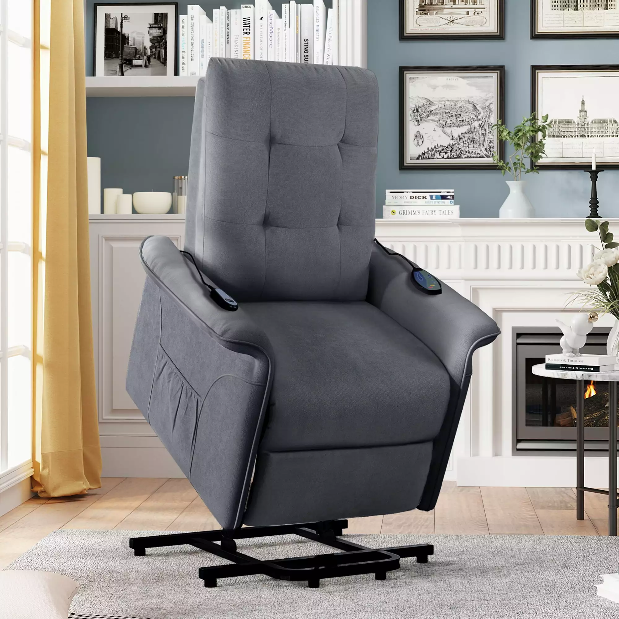 Power Lift Chair Elderly Adjustable Massage Function Dark Gray Recliner Jamini