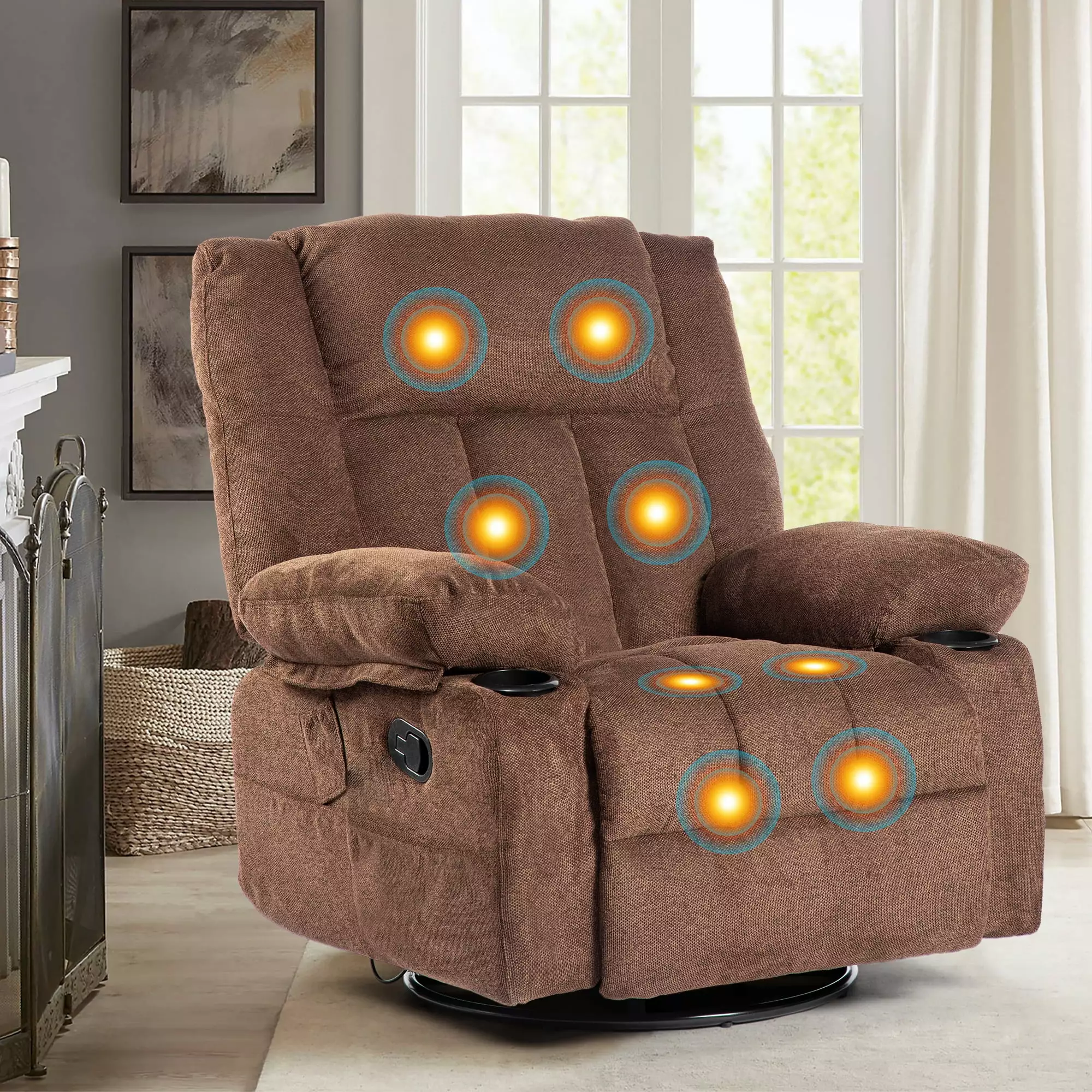 Power Lift Recliner Chair Elderly Heat Massage Cup Holders and Side Pockets Dark Brown Jamini