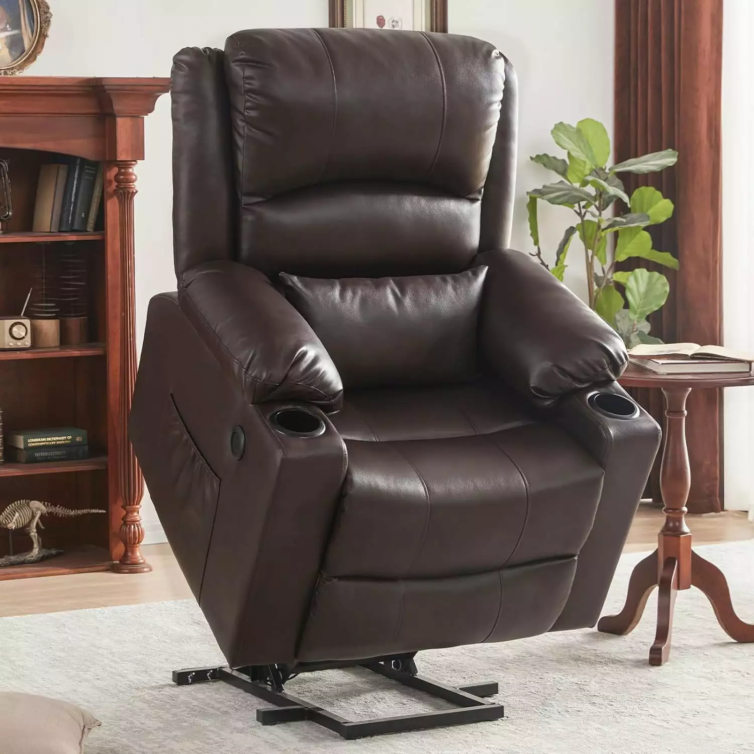 Lift Chair Massage and Heat Elderly Electric Recliner Cup Holder USB Type C Port Brown LUVING