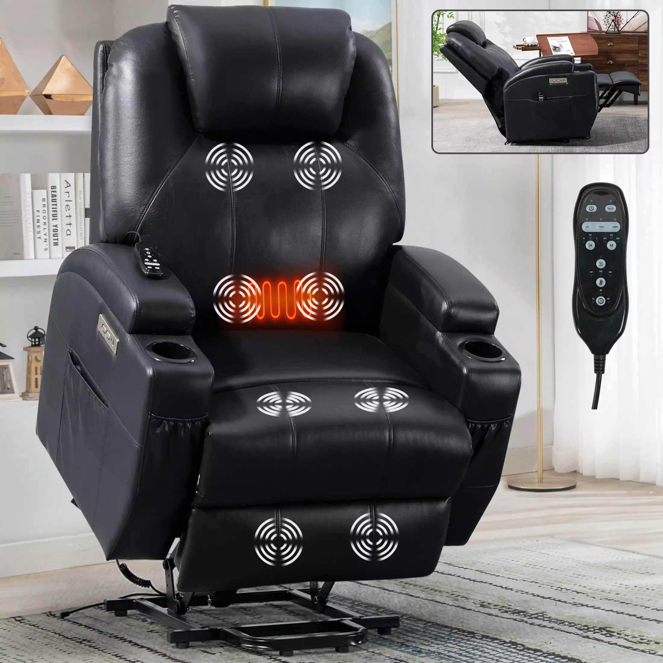 Miekor Okin Motor Power Lift Recliner Chair Elderly Massage and Heating Black