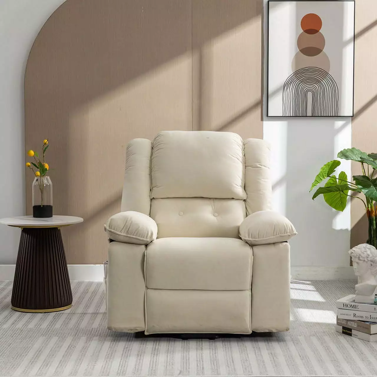 Beige Massage Recliner Seniors Power Lift Feature and Linen Upholstery Ponnky