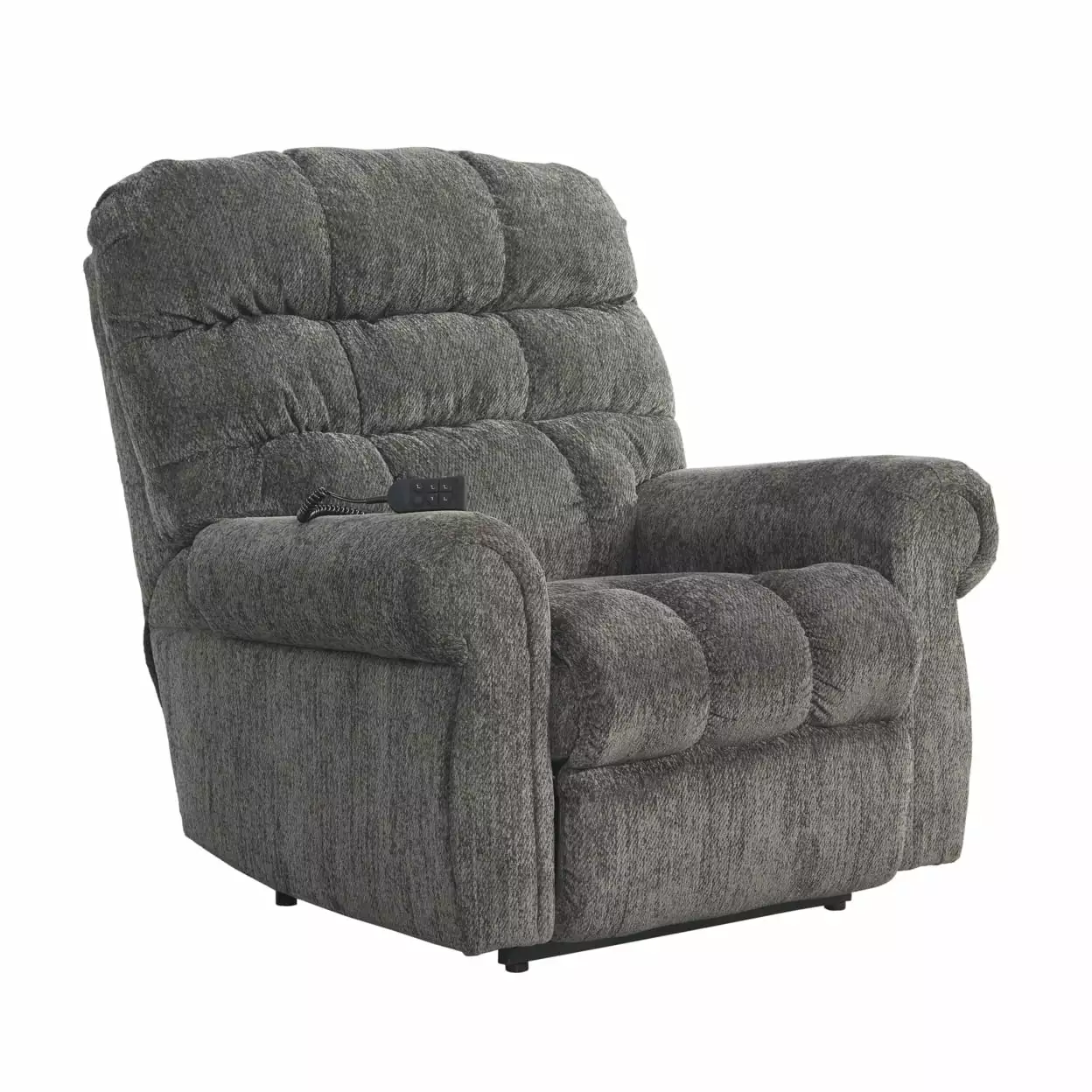 Saltoro Sherpi Upholstered Metal Frame Power Lift Recliner Tufted Seat Gray
