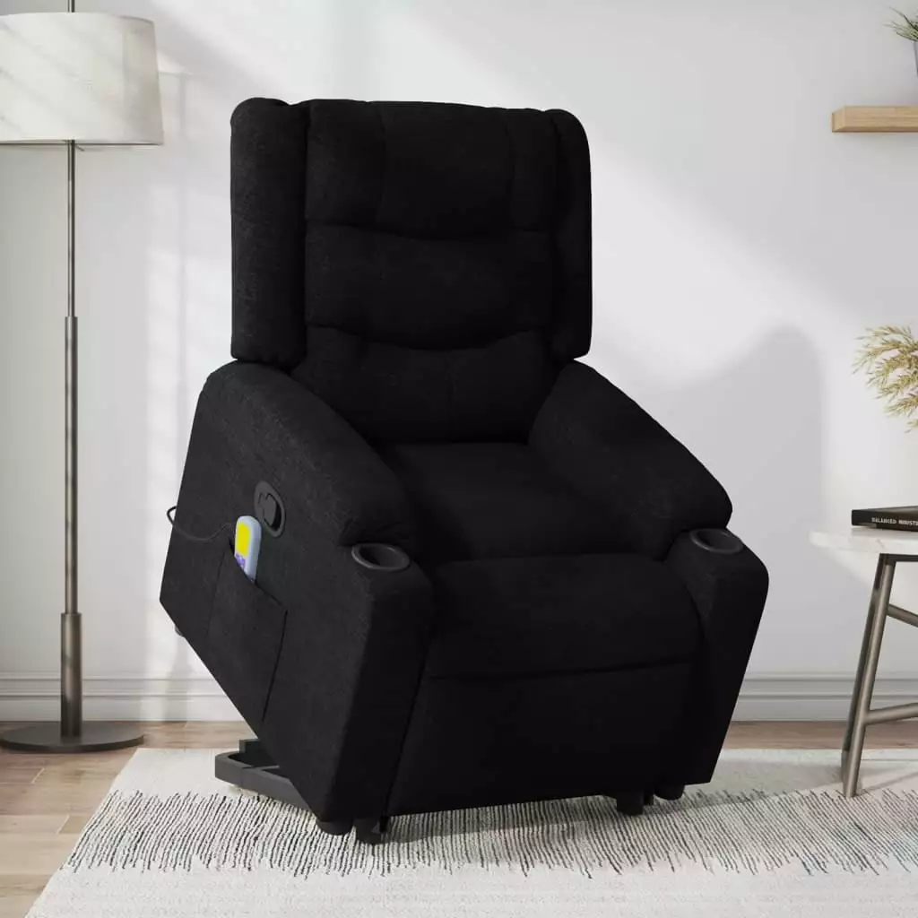 vidaXL Stand up Massage Recliner Chair Black Fabric - Comfortable Lift Chair Living Room