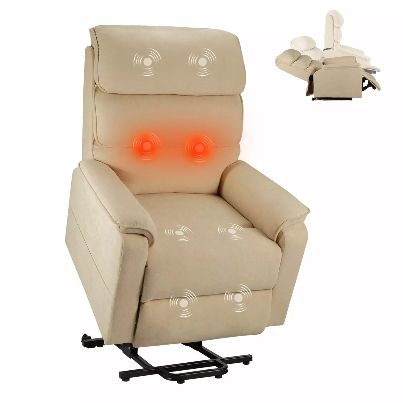 YODOLLA Dual Motor Power Lift Recliner Chair Elderly Massage and Heat Beige