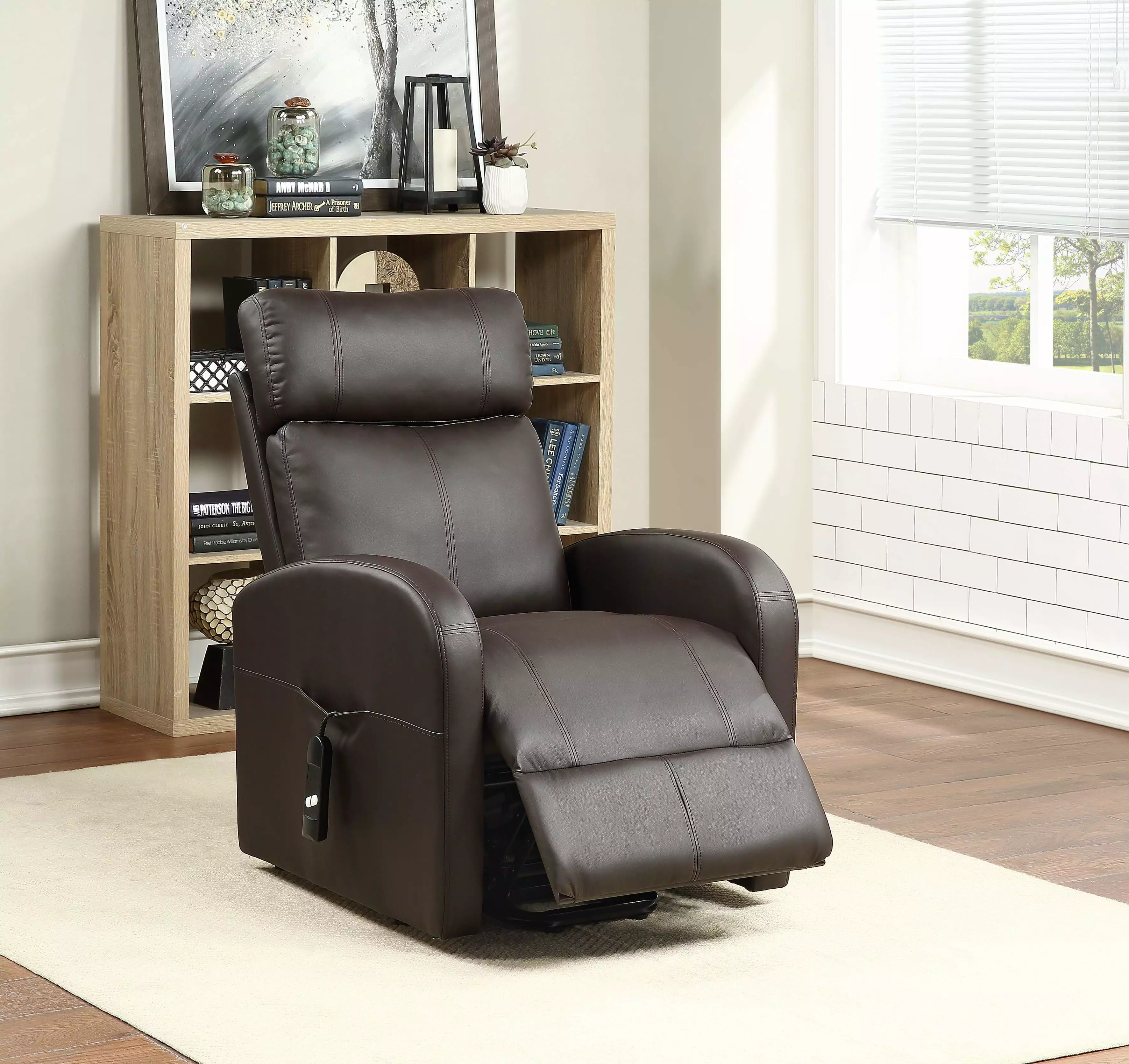 CoSoTower Power Lift Recliner Brown PU Leather Elderly and Comfortable Seating