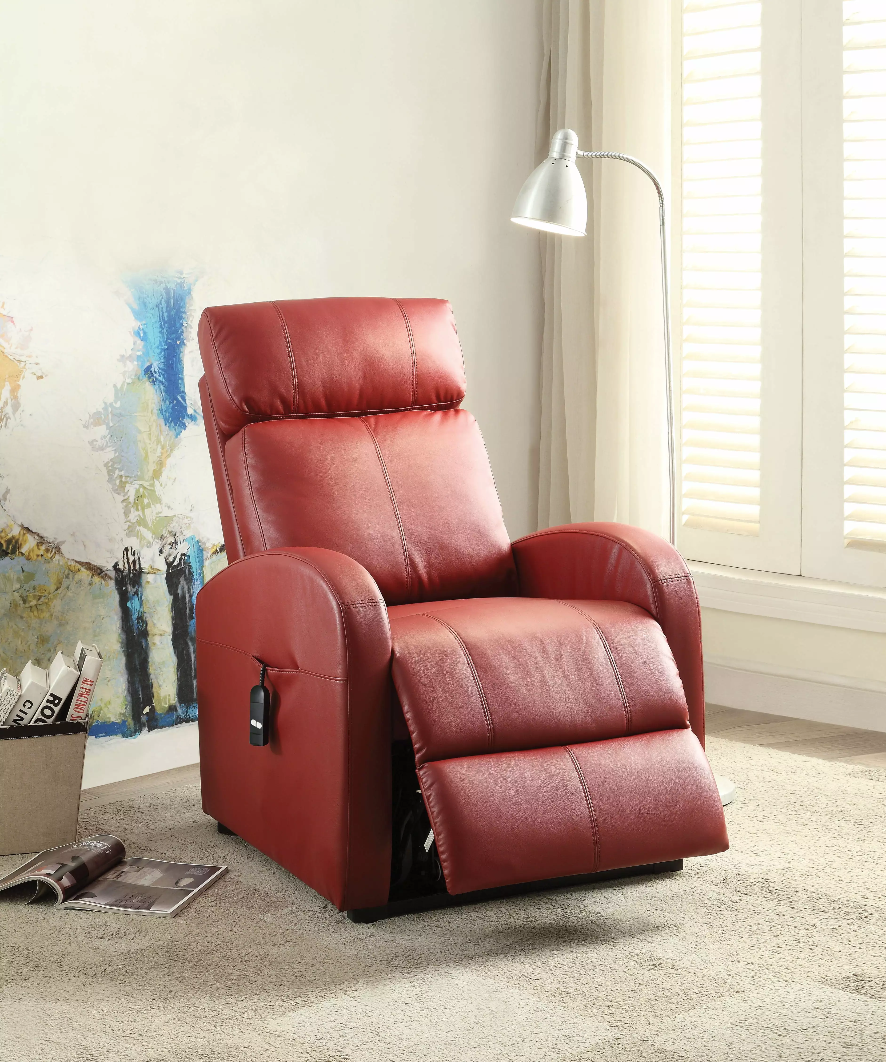 CoSoTower Power Lift Recliner Red PU Leather Easy-to-Use Controls Home Use