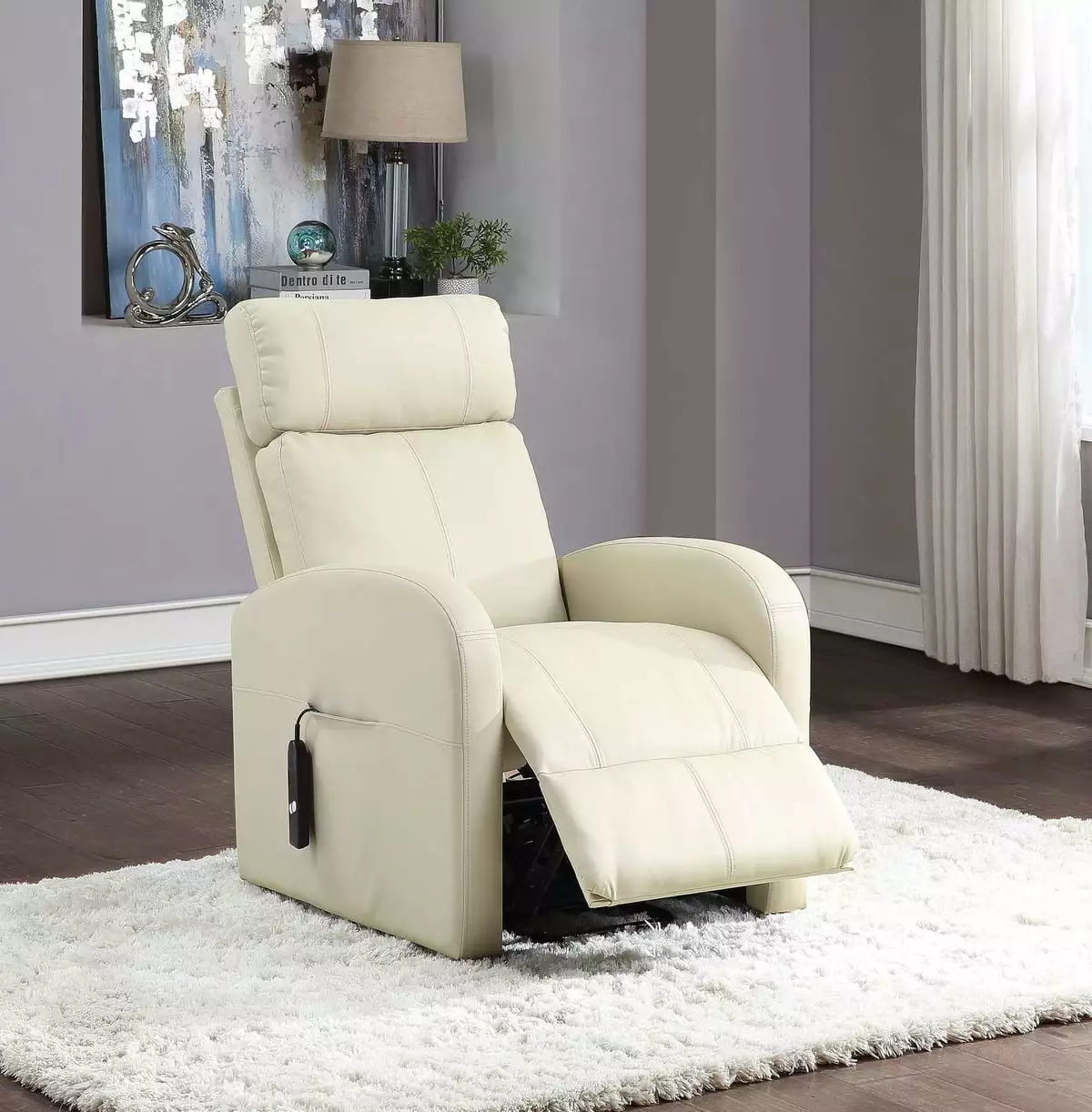 CoSoTower Ricardo Power Lift Recliner Beige PU Leather Comfortable Living Room Seating