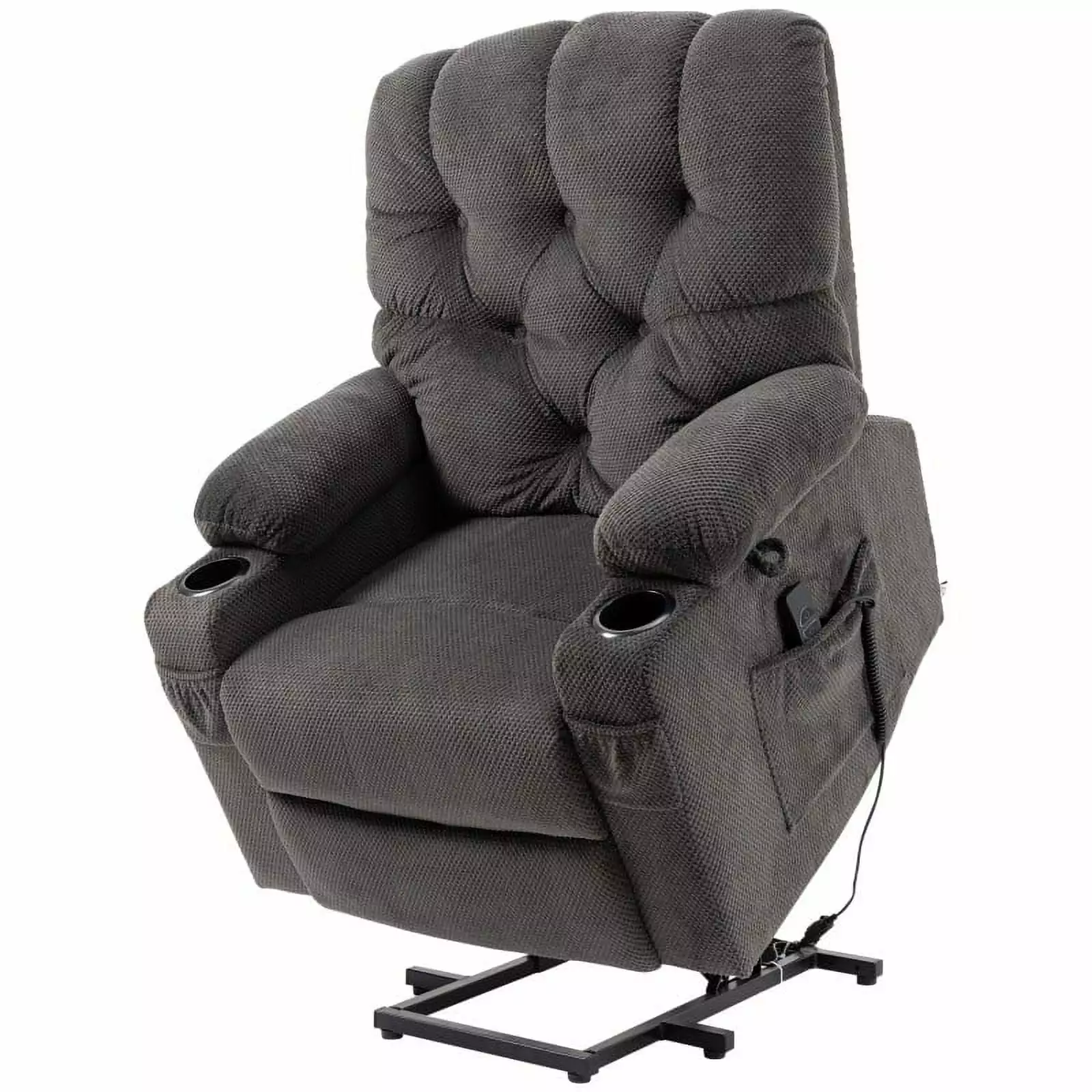 Dark Grey Upholstered Power Lift Chair Recliner USB Ports and Cup Holders Fast Furnishing