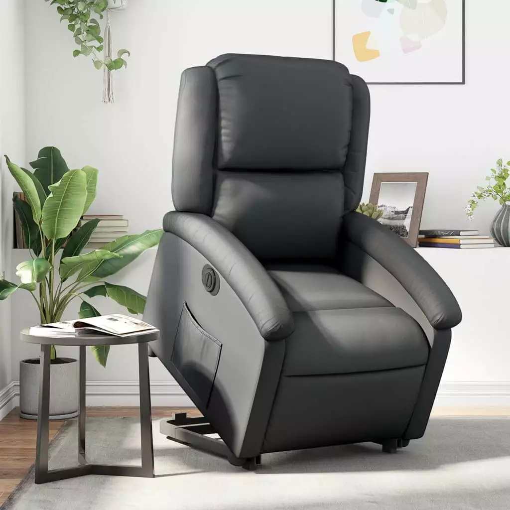 vidaXL Electric Stand Up Recliner Chair Black Real Leather Elderly and Comfort