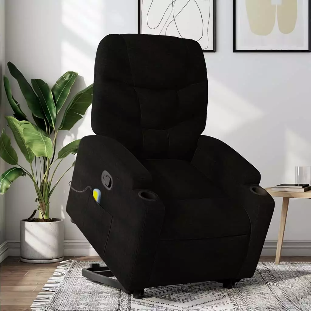 vidaXL Stand up Massage Recliner Chair Black Fabric Elderly and Living Room