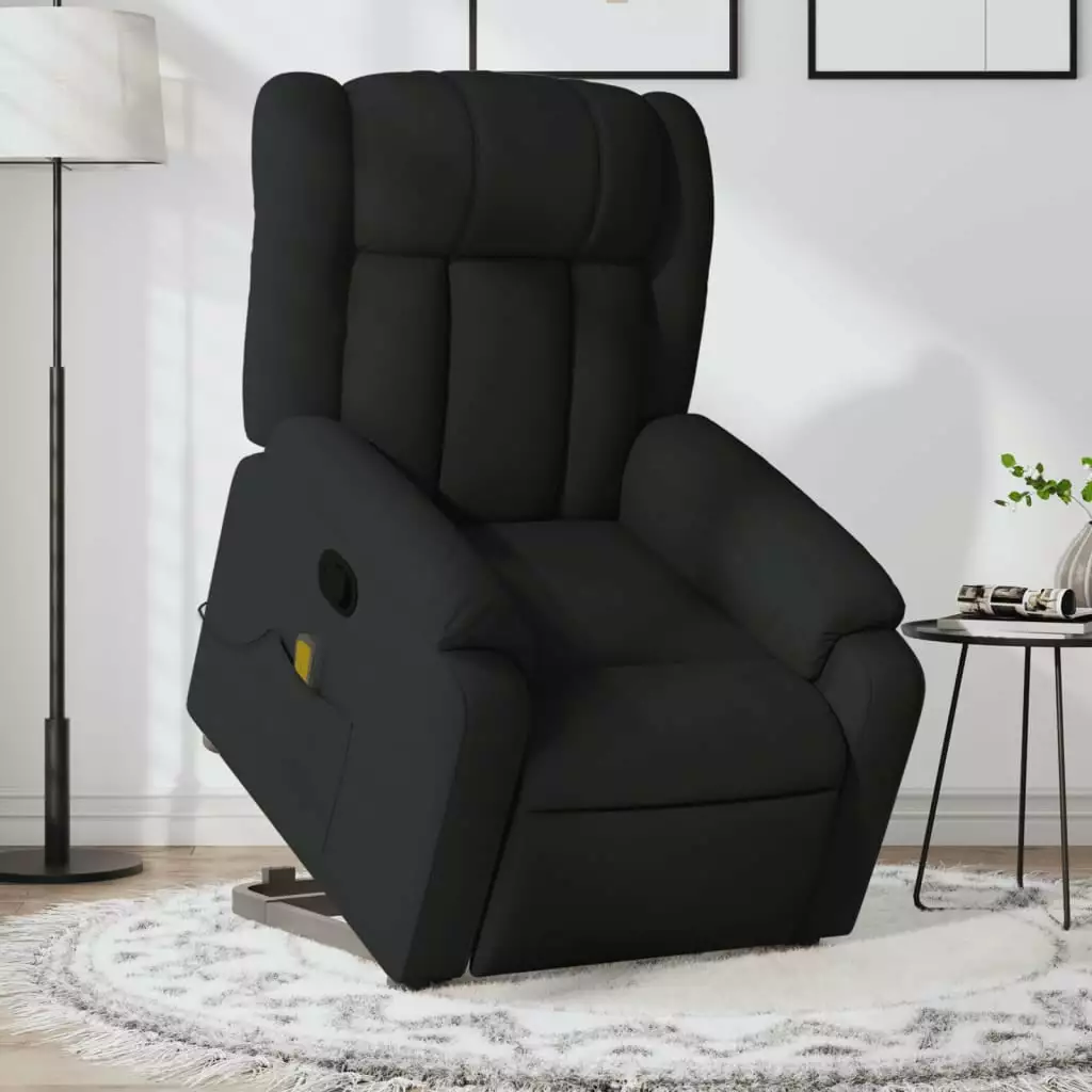 vidaXL Stand up Massage Recliner Chair Black Fabric Easy Lift Function