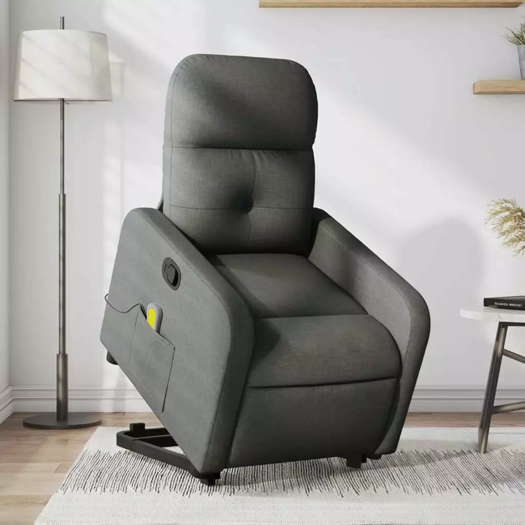 vidaXL Stand up Massage Recliner Chair Dark Gray Fabric Power Lift Assist