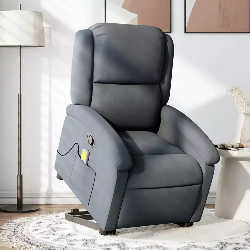 vidaXL Stand up Massage Recliner Chair Dark Gray Velvet Comfort and Relaxation