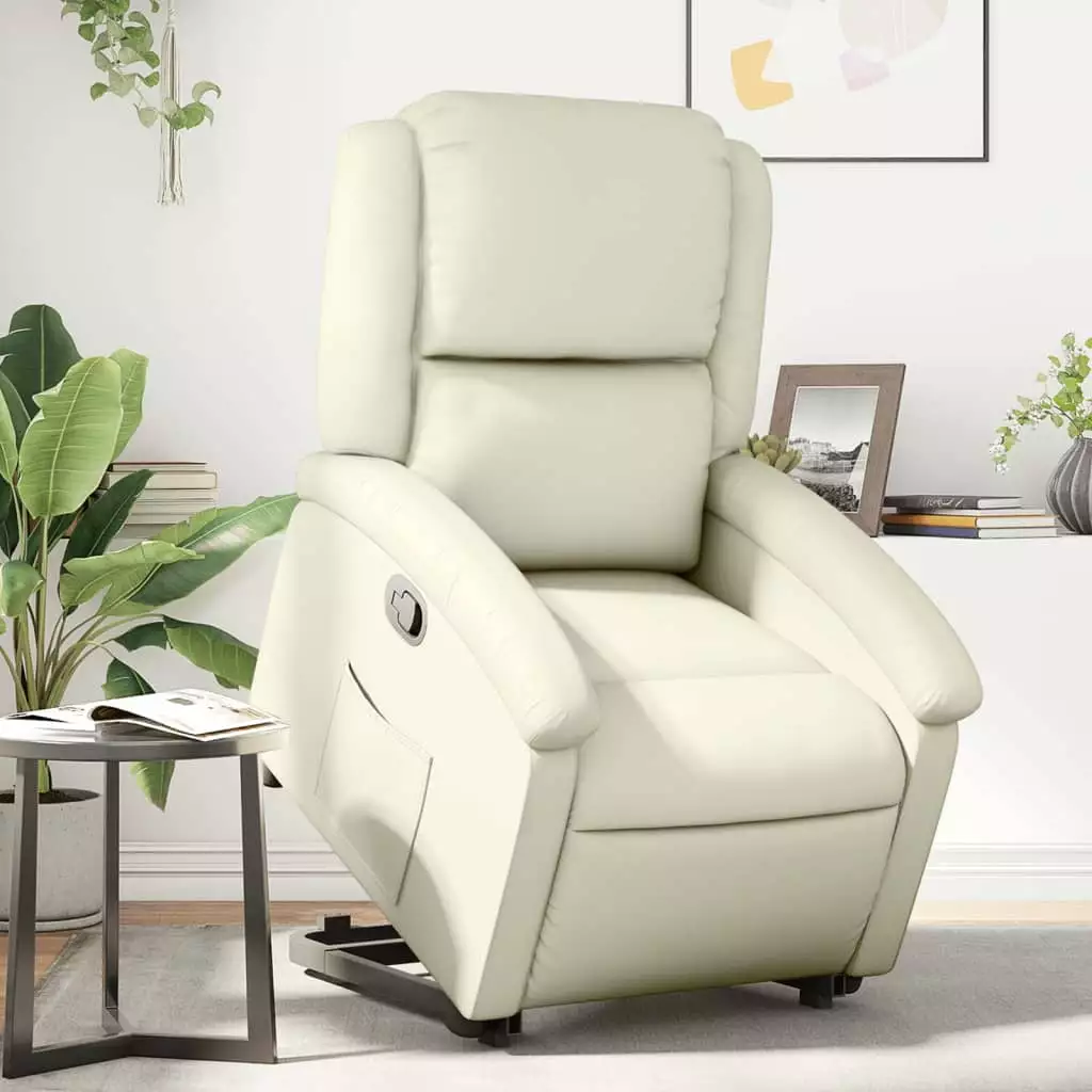 vidaXL Stand up Recliner Chair Cream Faux Leather Footrest