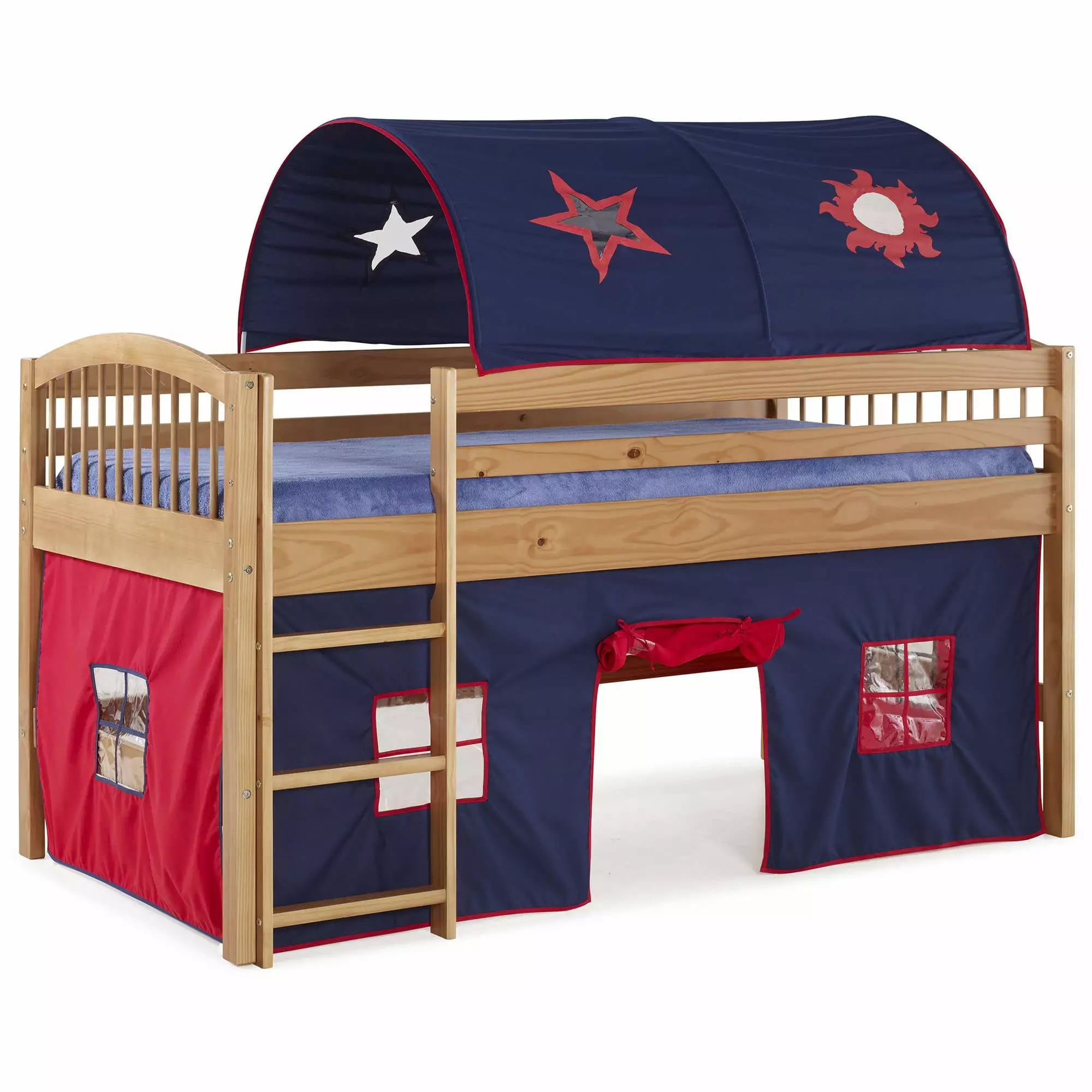 Alaterre Addison Junior Loft Bed - Blue Tent and Playhoutilize - Cinnamon Finish