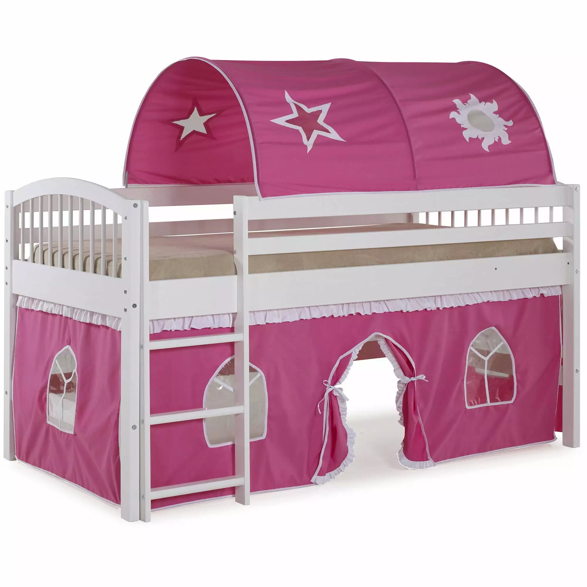 Alaterre Addison White Junior Loft Bed Pink and White Tent and Playhouse - Fun and Functional