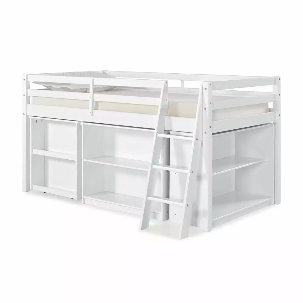 Alaterre Roxy Junior Loft Bed Storage Drawers Bookshelf and Desk White