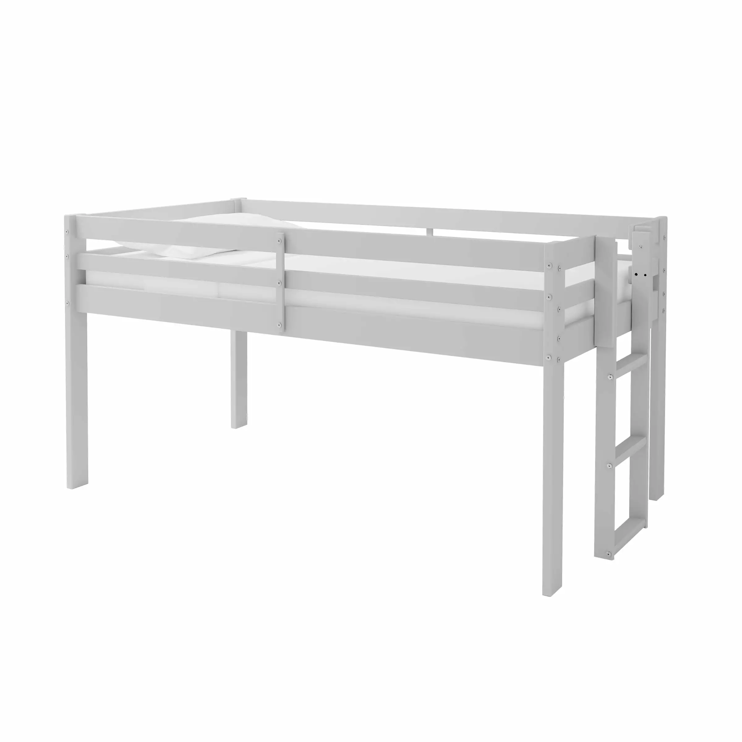 Jasper Twin Wood Junior Loft Bed Dove Gray Space-Saving Kids Bed Frame Guardrails Alaterre